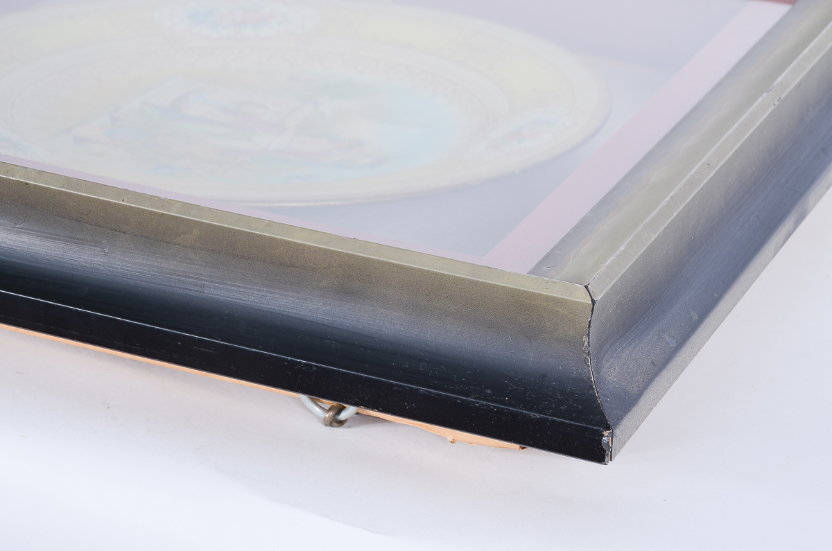 Antique Hand-Painted Porcelain Plate in a Display Frame