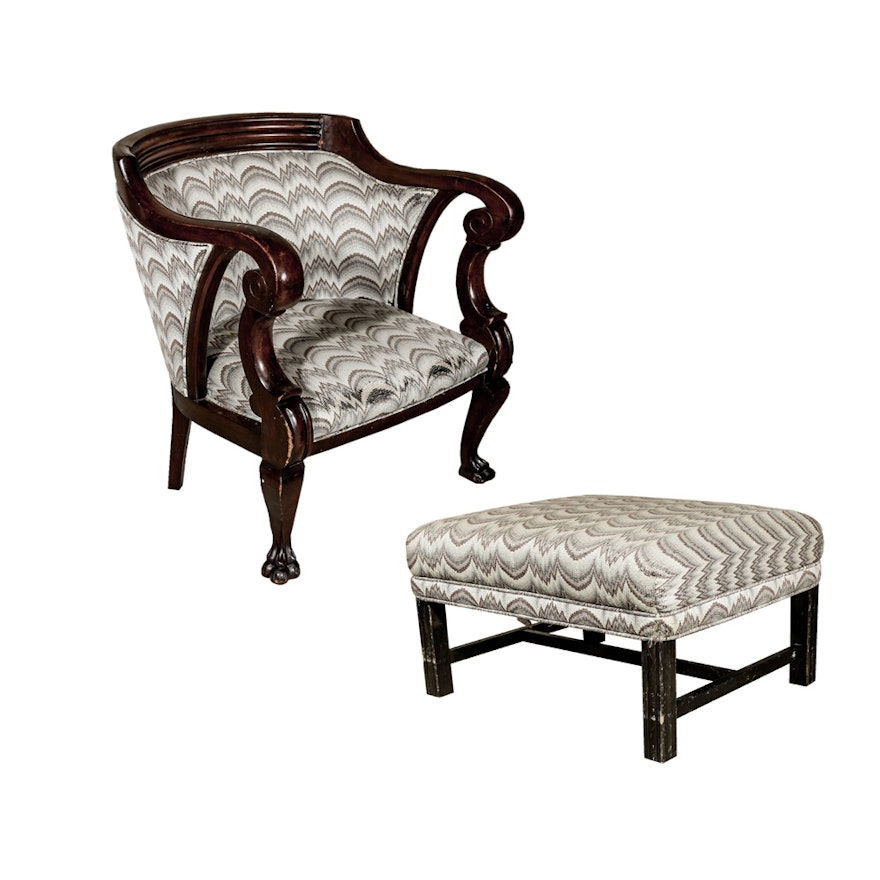 Empire Style Barrel Back Chair and Ottoman