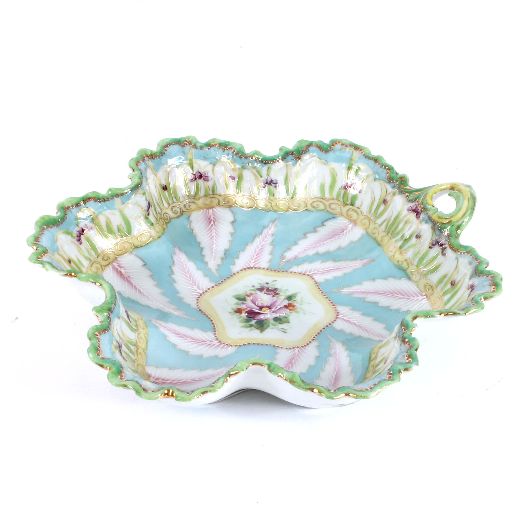 Antique Colorful Hand Painted Porcelain Floral Dish