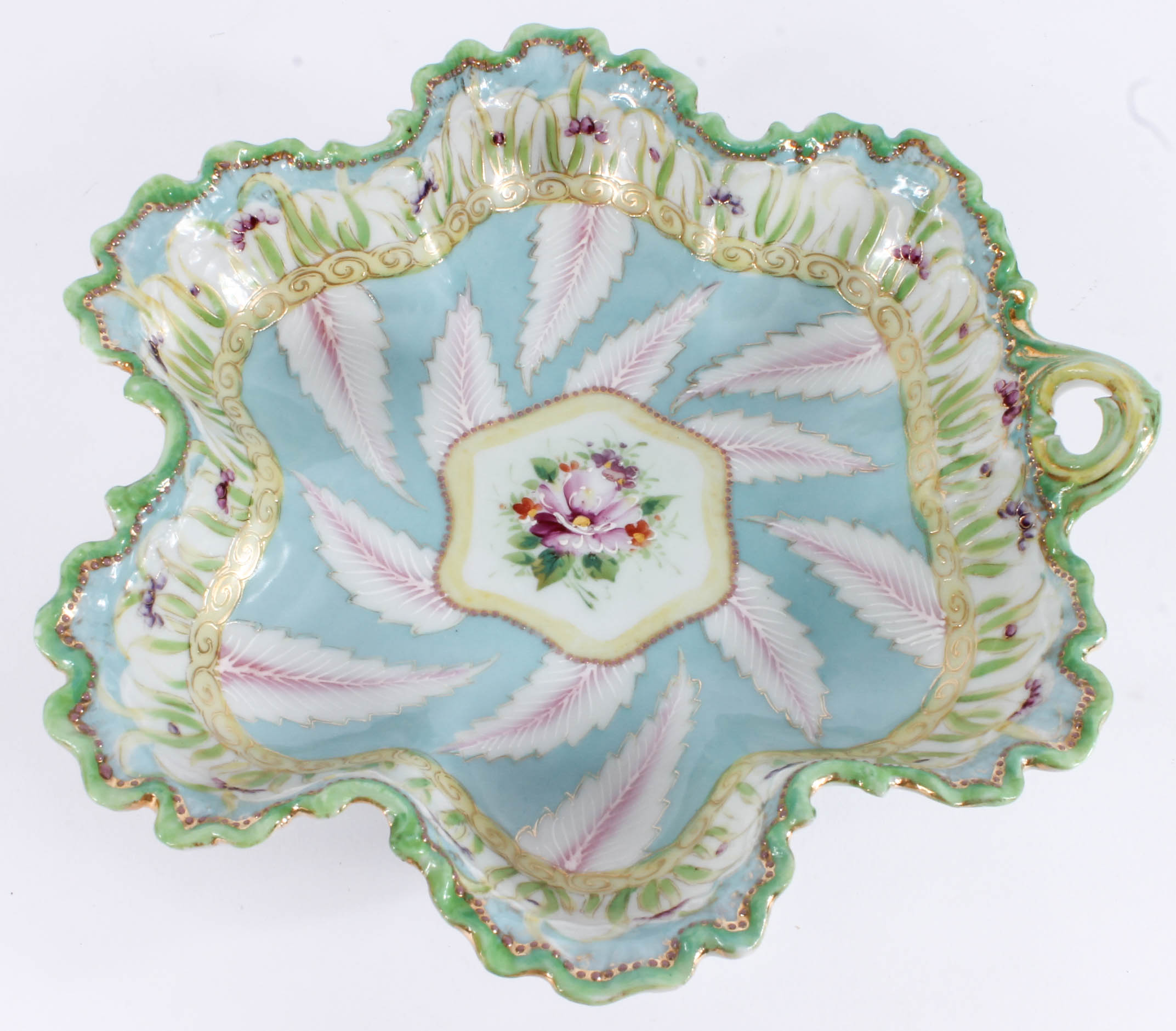 Antique Colorful Hand Painted Porcelain Floral Dish