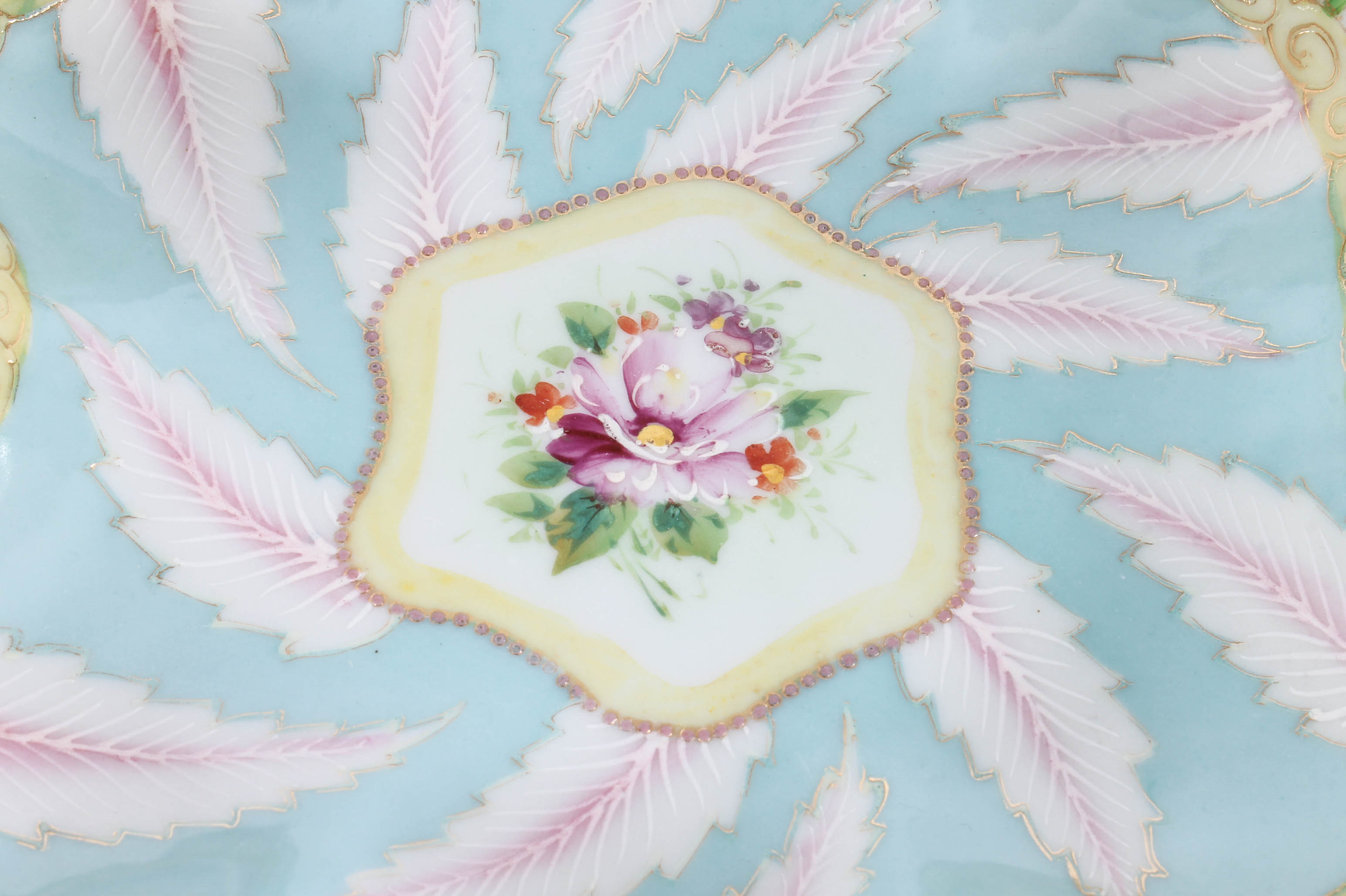 Antique Colorful Hand Painted Porcelain Floral Dish