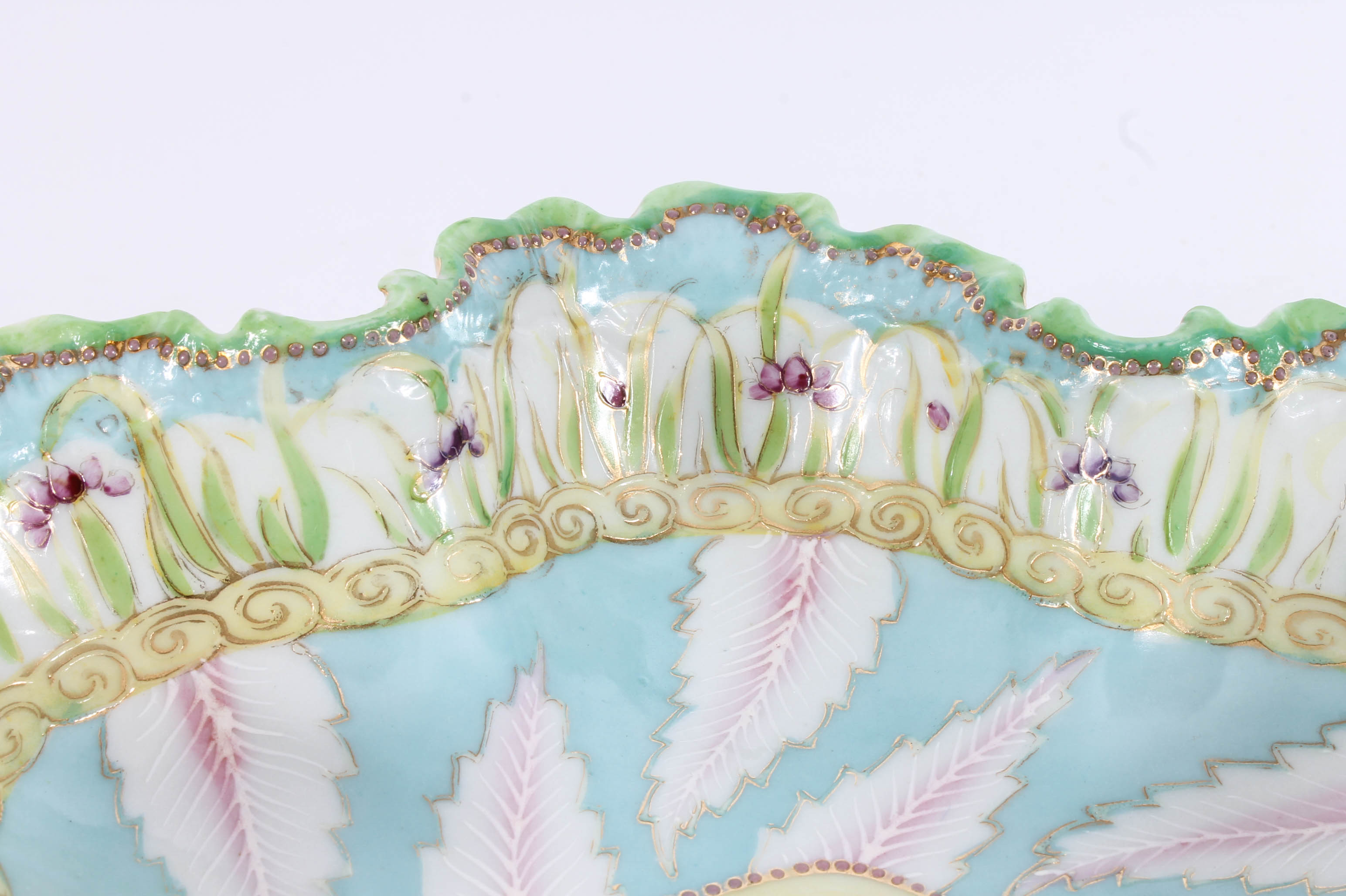 Antique Colorful Hand Painted Porcelain Floral Dish