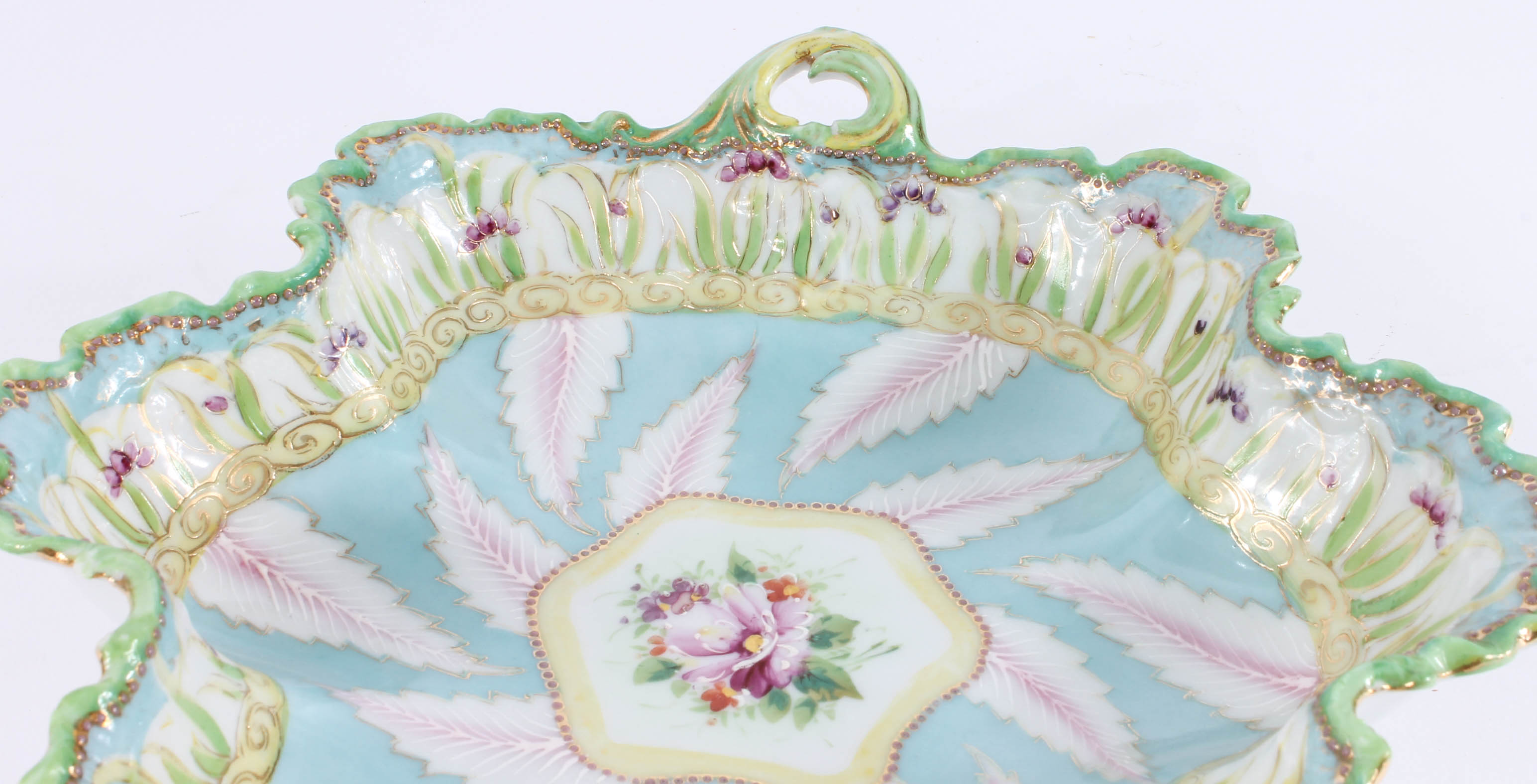 Antique Colorful Hand Painted Porcelain Floral Dish