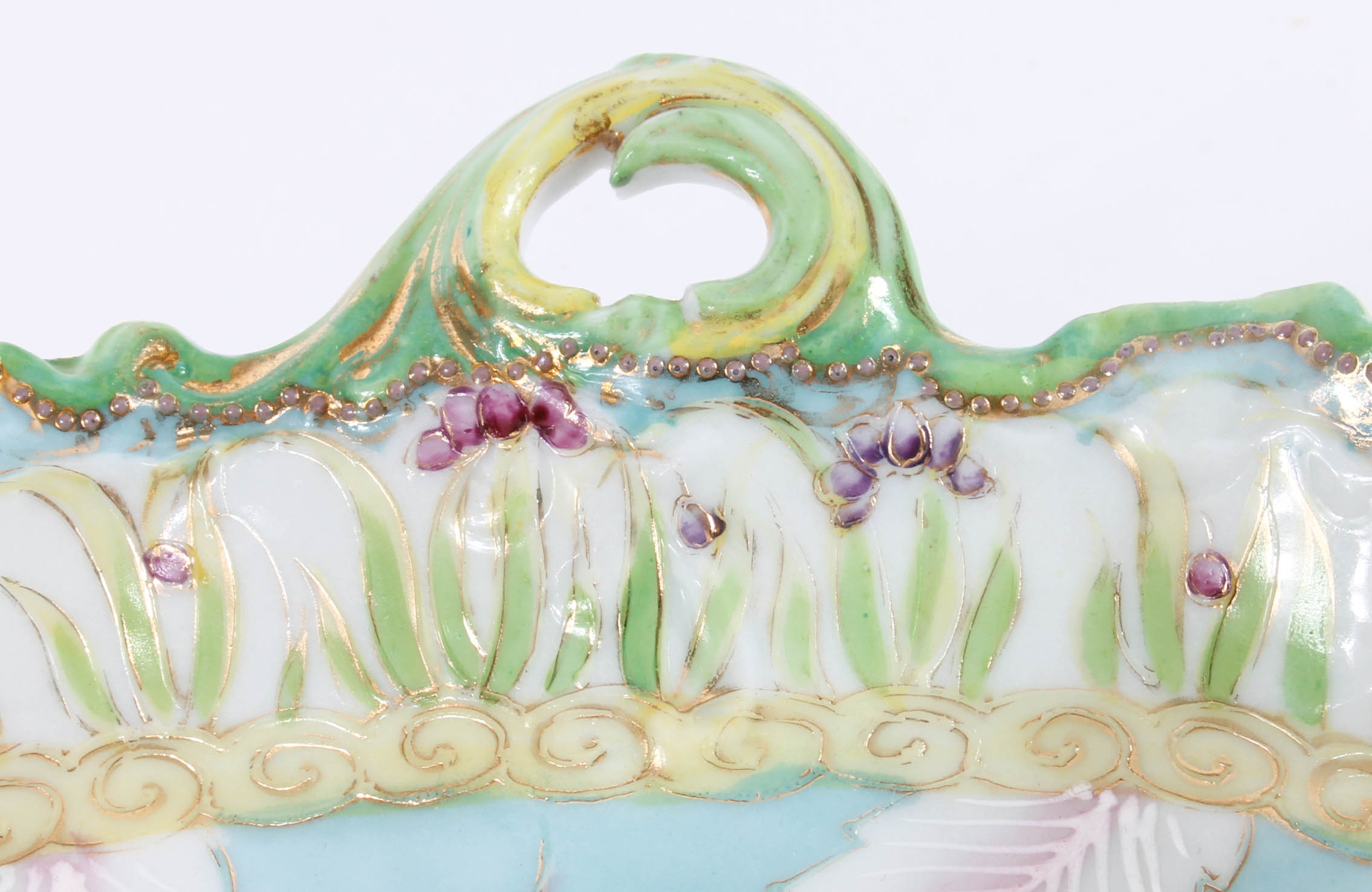 Antique Colorful Hand Painted Porcelain Floral Dish