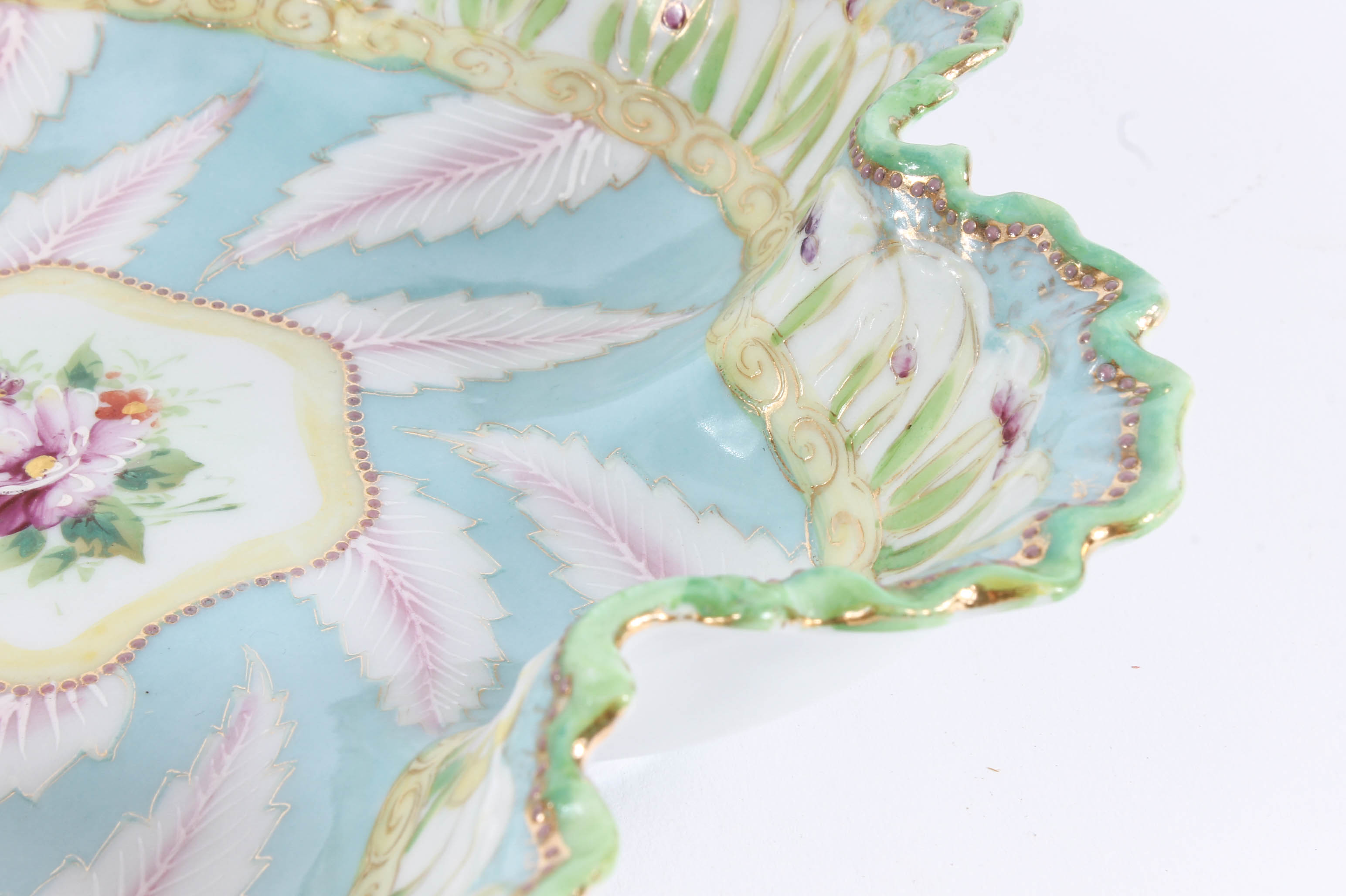 Antique Colorful Hand Painted Porcelain Floral Dish