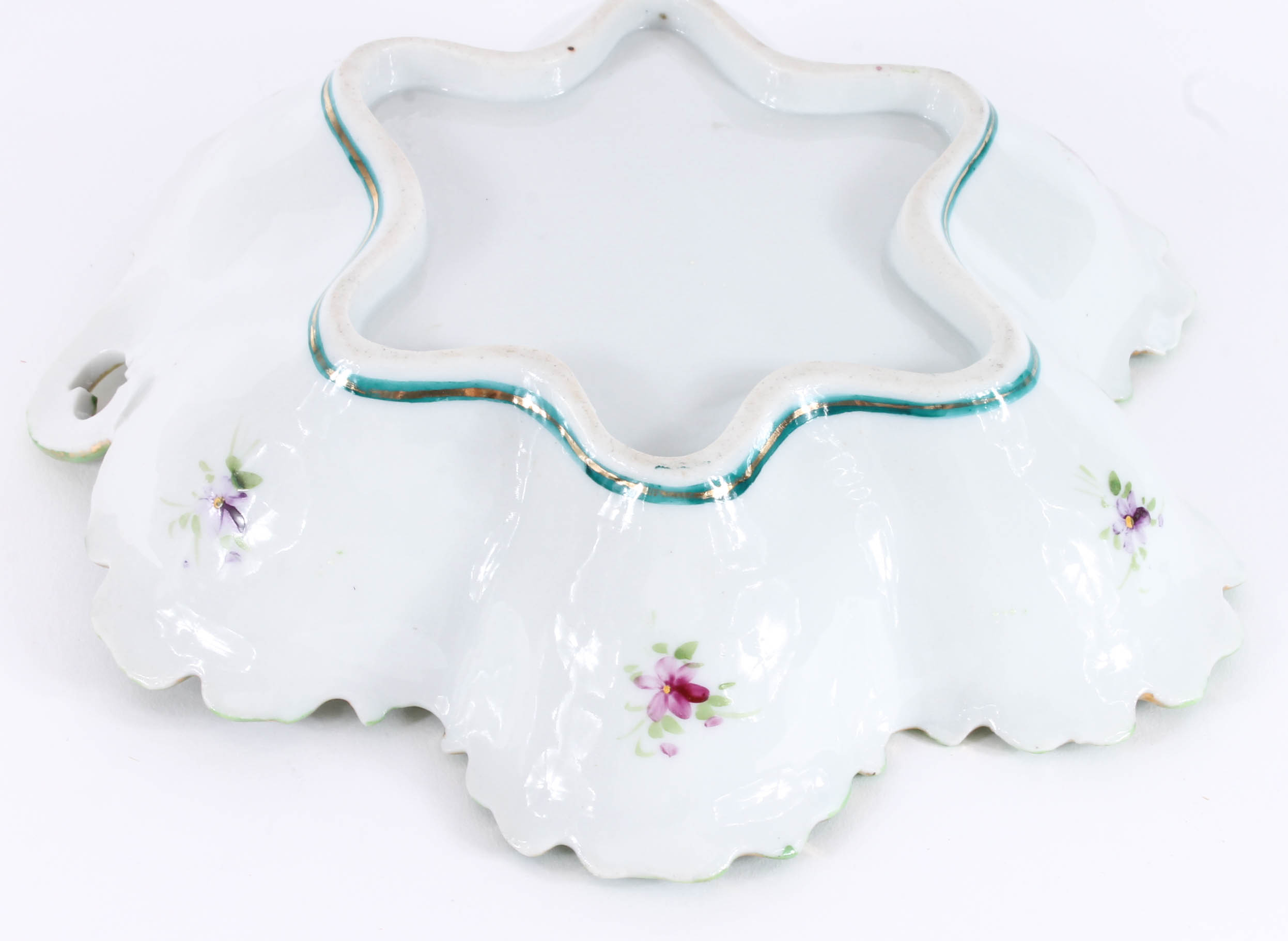 Antique Colorful Hand Painted Porcelain Floral Dish