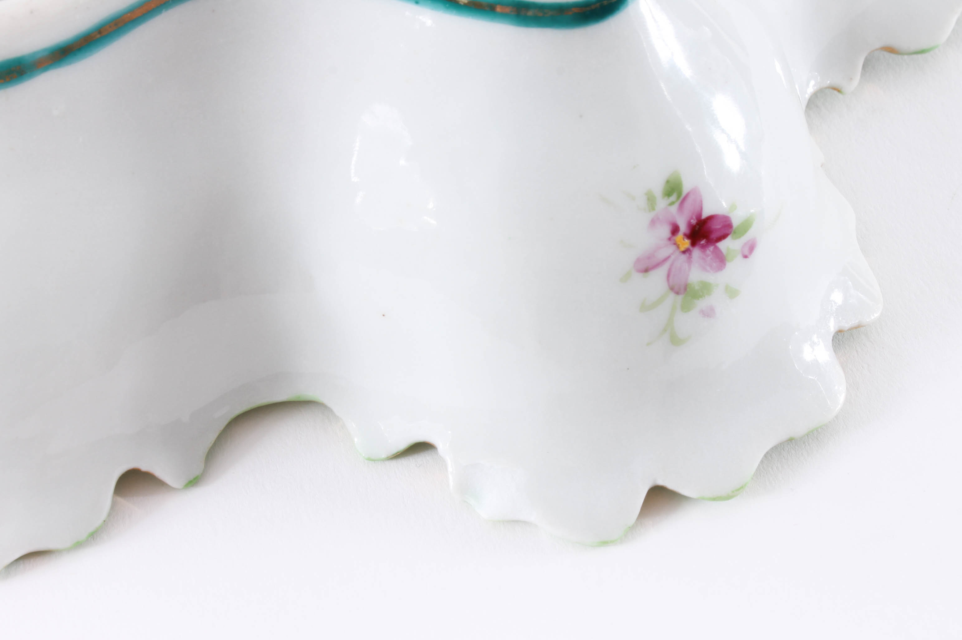 Antique Colorful Hand Painted Porcelain Floral Dish