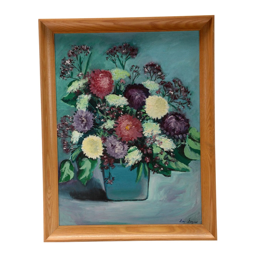 June Dozier Original Floral Still Life Oil on Canvas Board