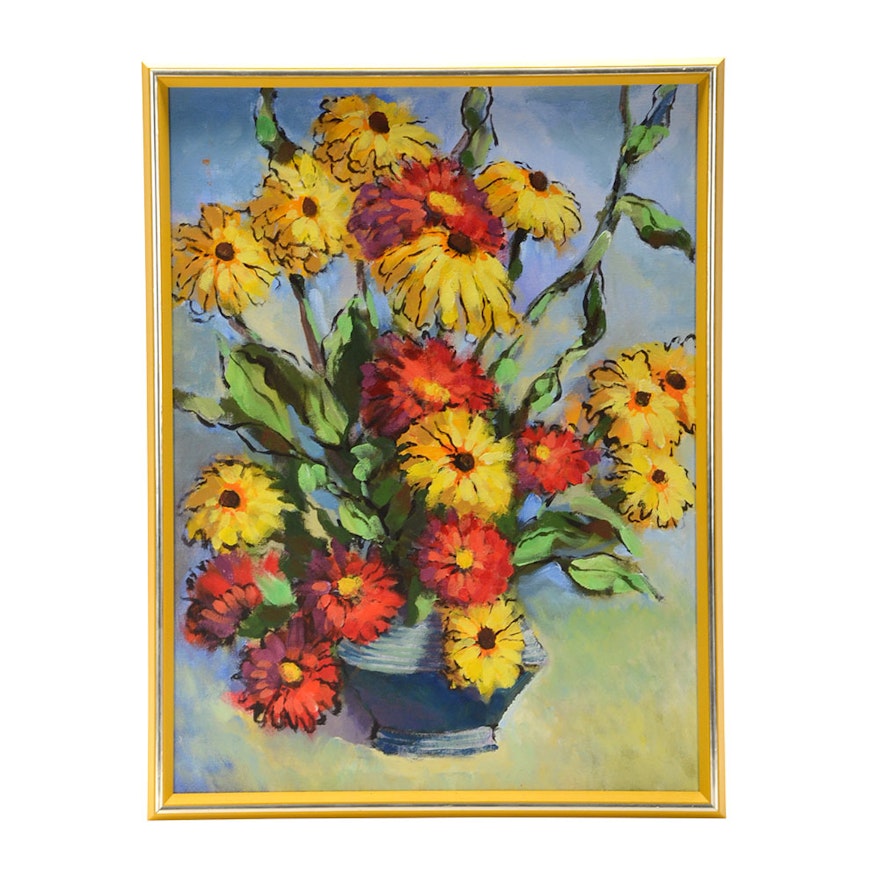 Original Oil Floral Still Life Painting on Canvas Board