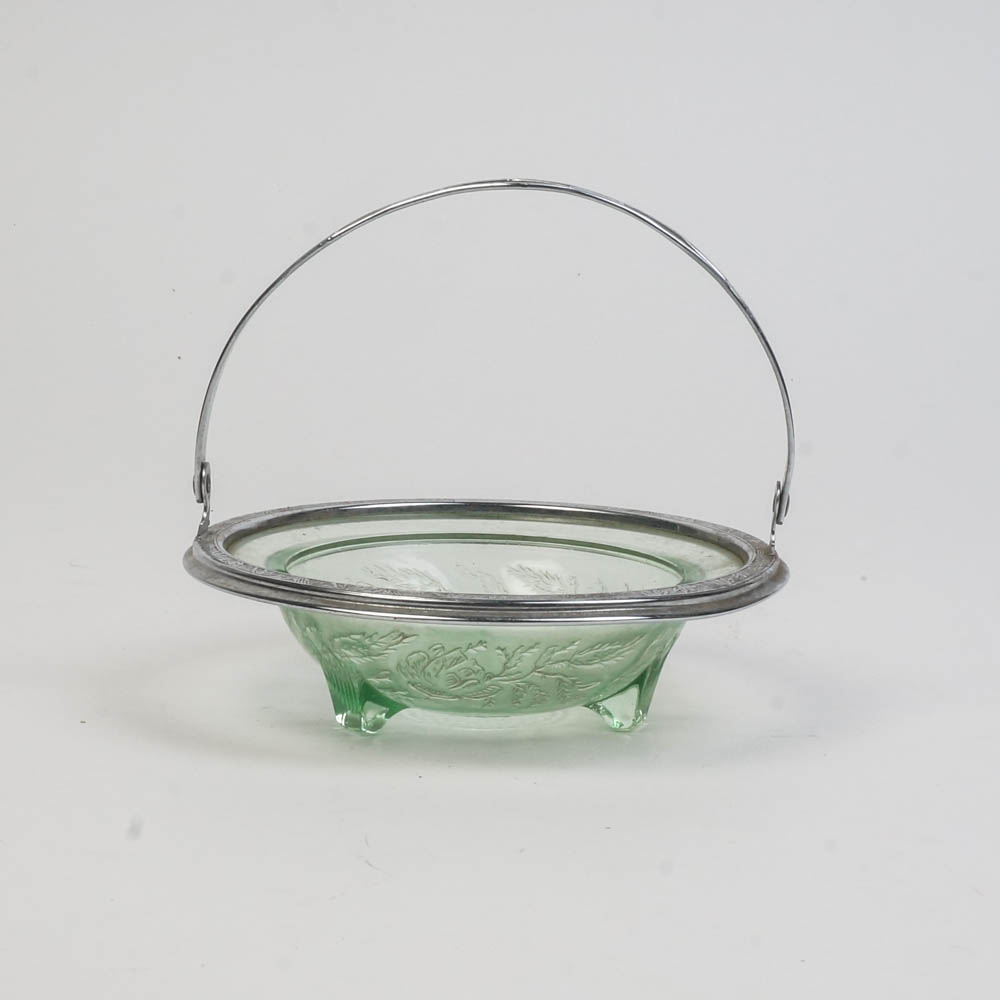 Assortment of Green Depression Glass Relish Dishes