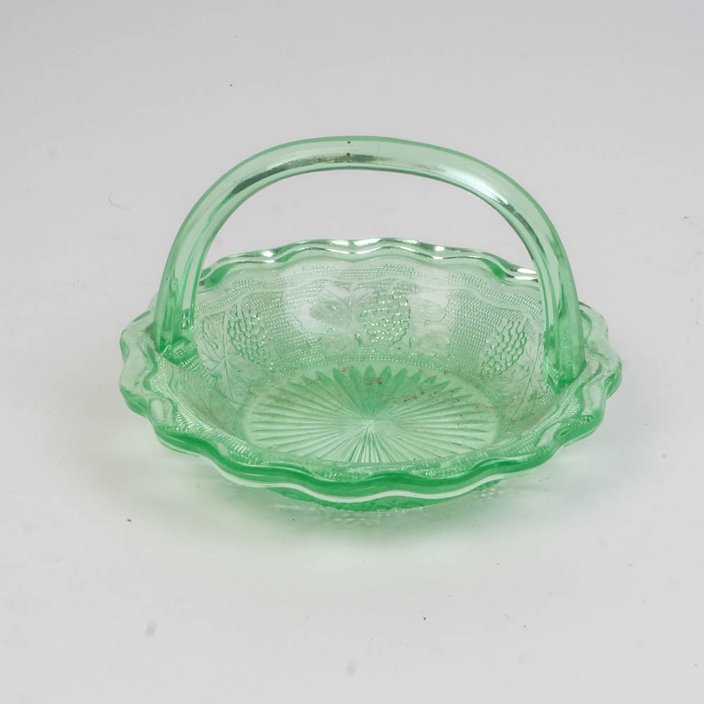 Assortment of Green Depression Glass Relish Dishes