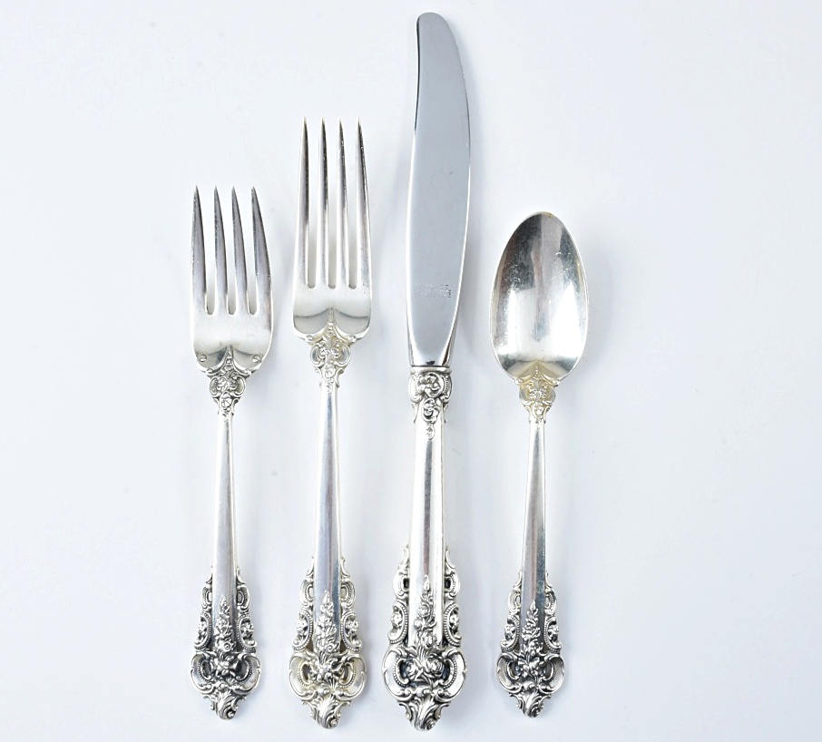Wallace Sterling Silver "Grande Baroque" Flatware in Chest