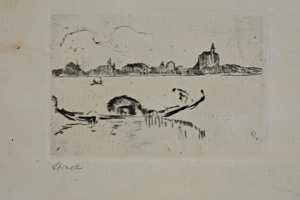 Three Hermann Struck Etchings on Paper Impressionistic Marine Scenes