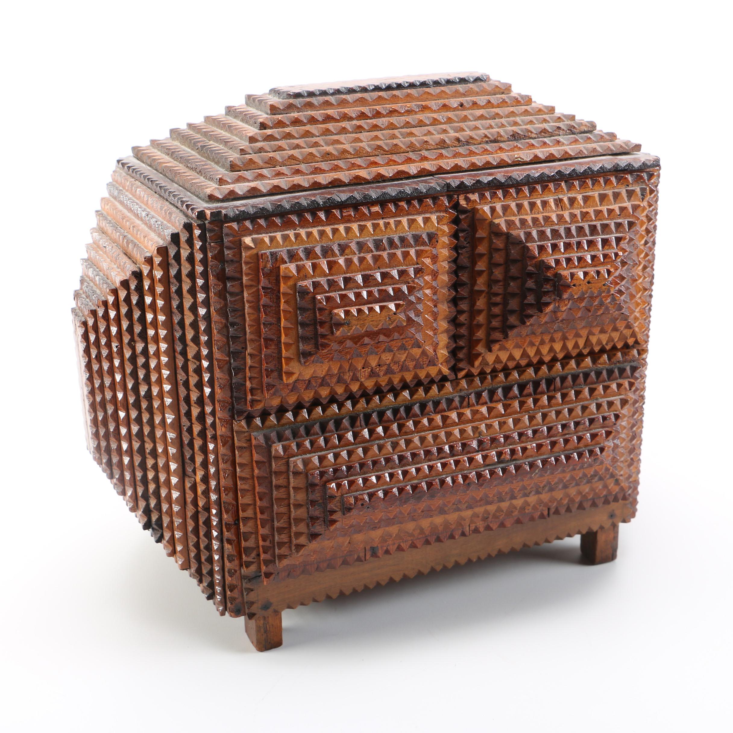 Folk Art Tramp Art Storage Box