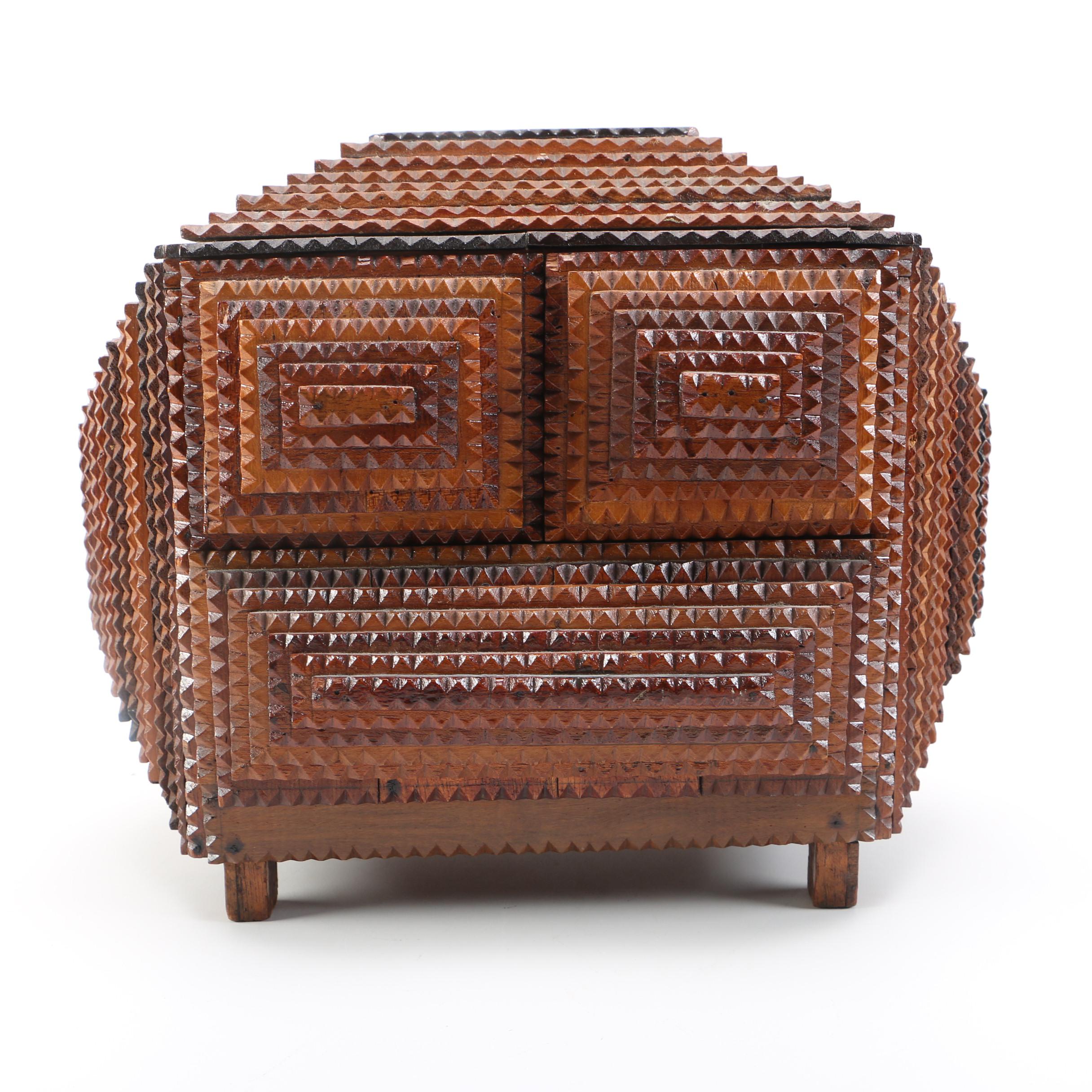 Folk Art Tramp Art Storage Box