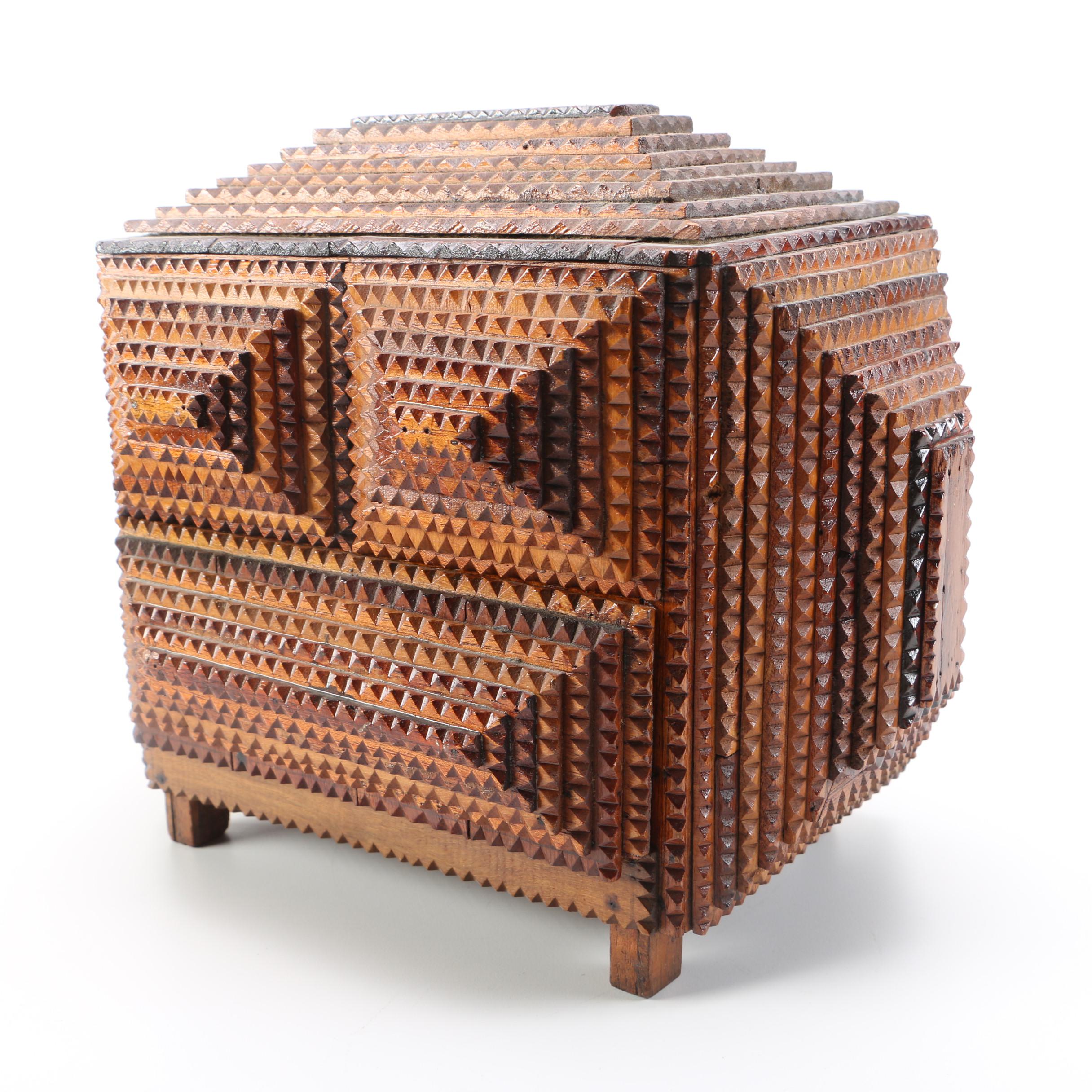 Folk Art Tramp Art Storage Box