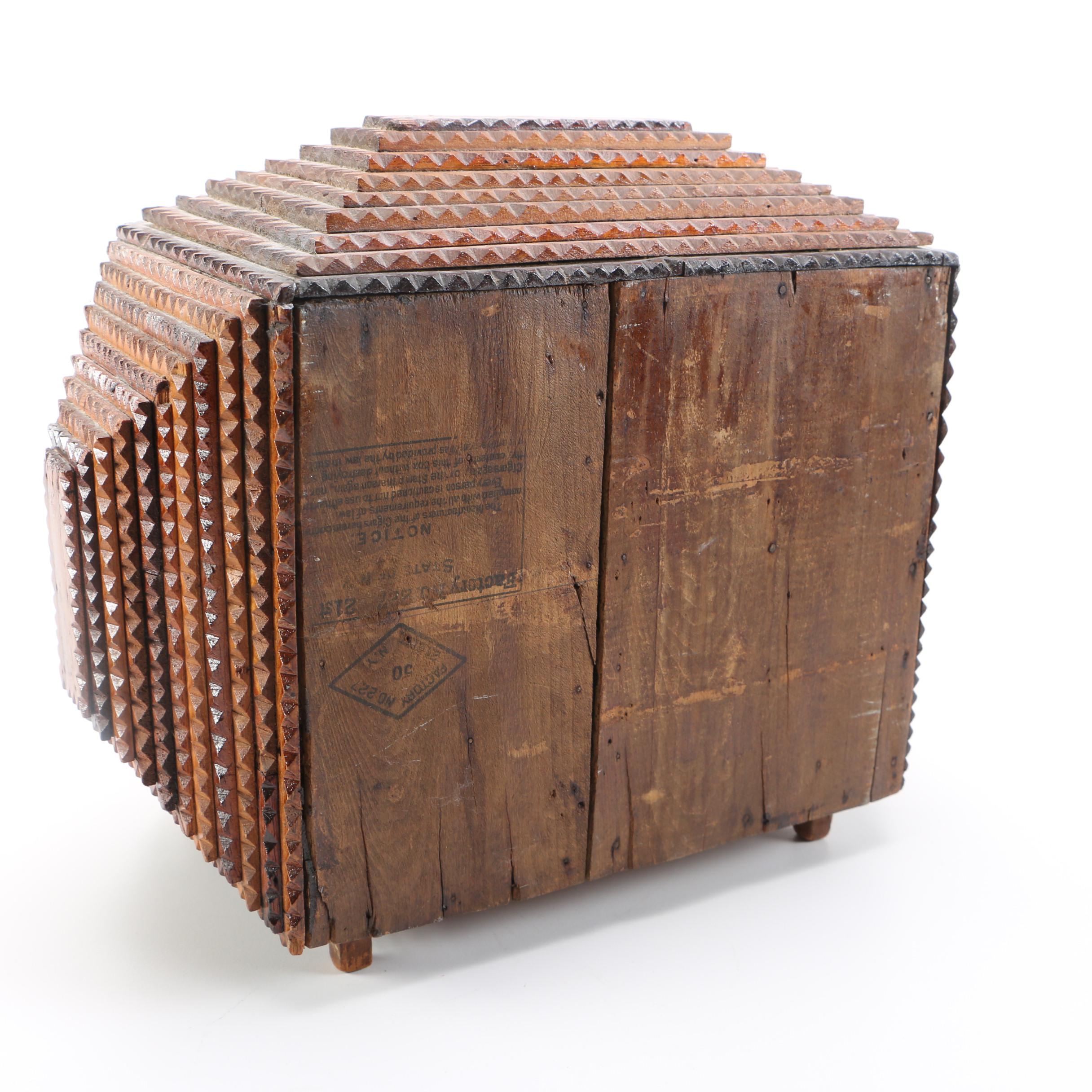 Folk Art Tramp Art Storage Box