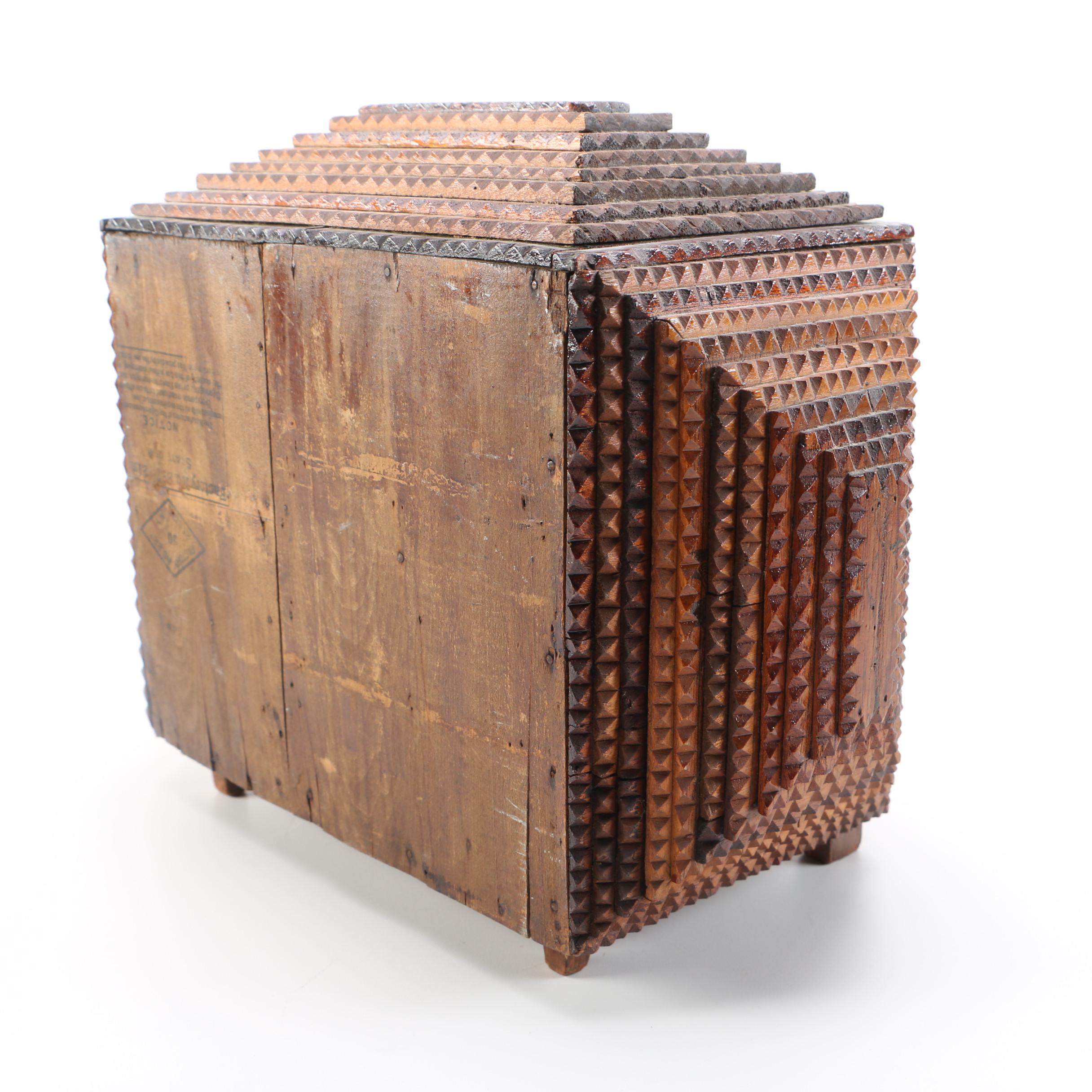 Folk Art Tramp Art Storage Box