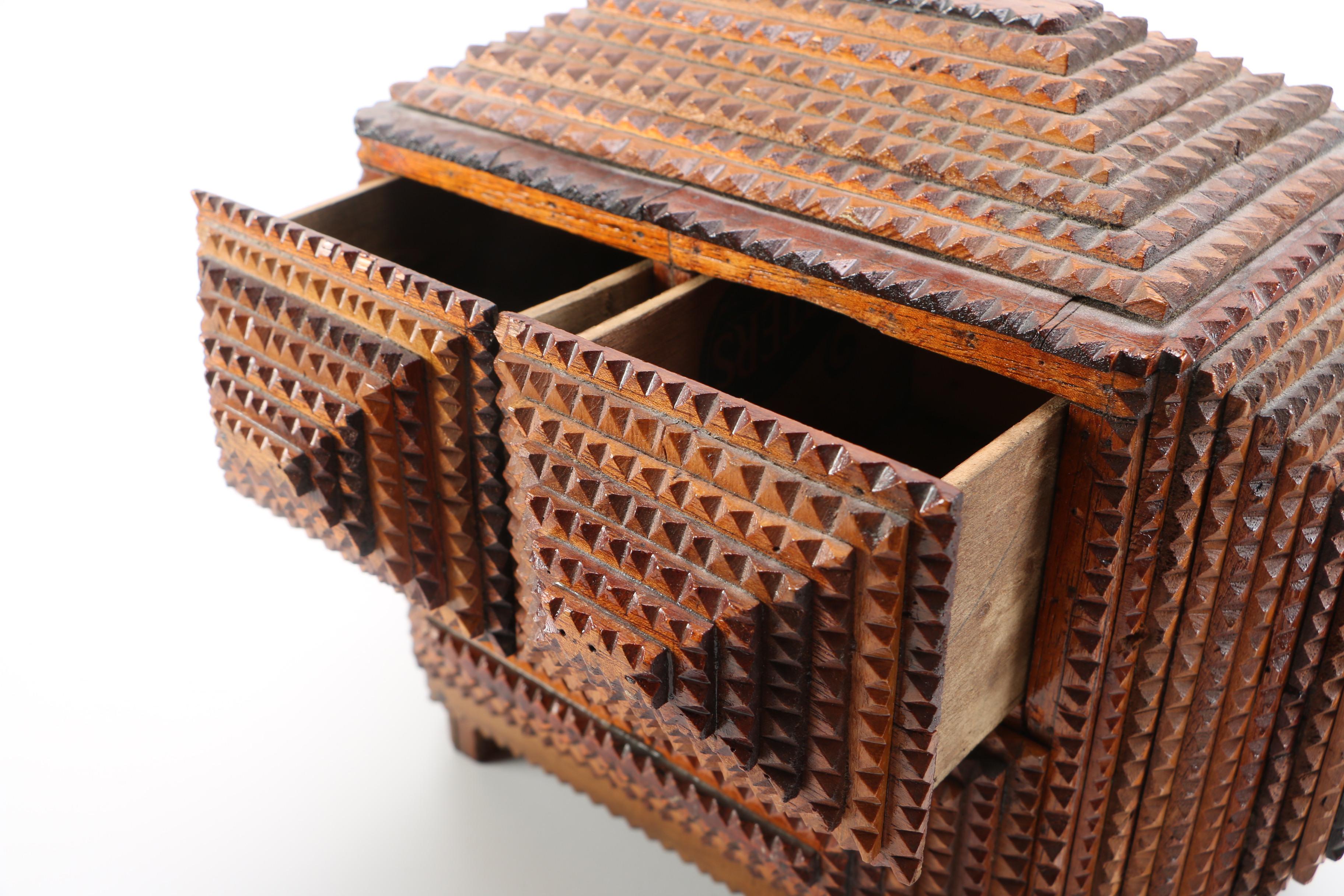 Folk Art Tramp Art Storage Box