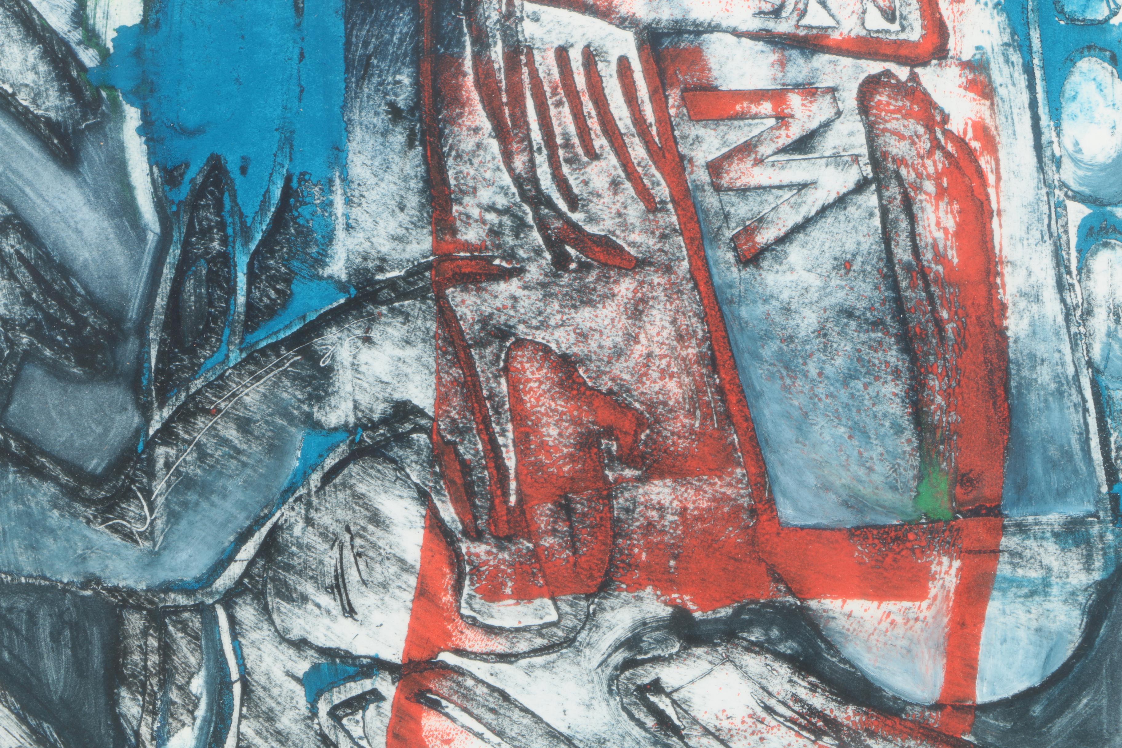 Vintage Abstract Collagraph Print on Paper