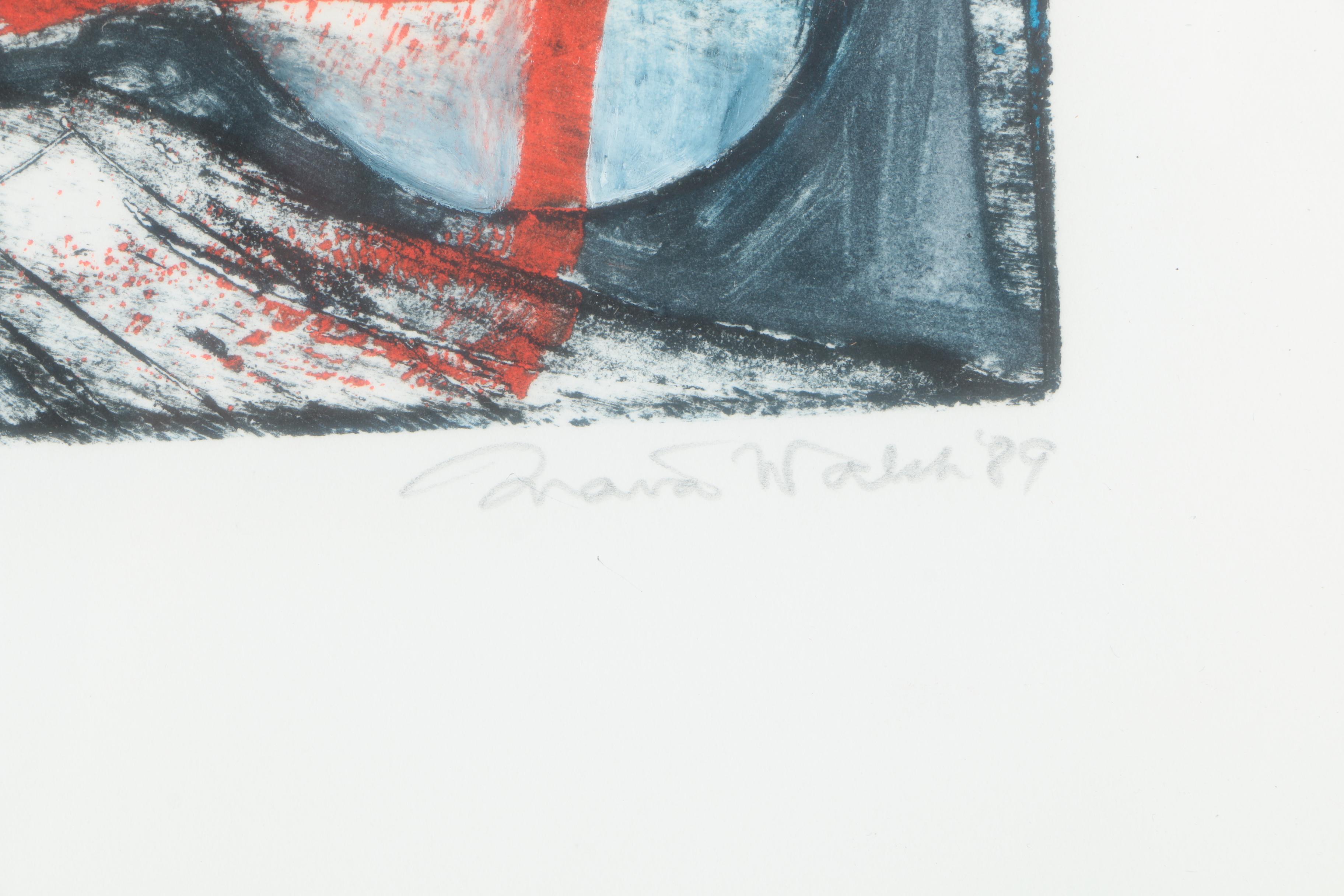 Vintage Abstract Collagraph Print on Paper