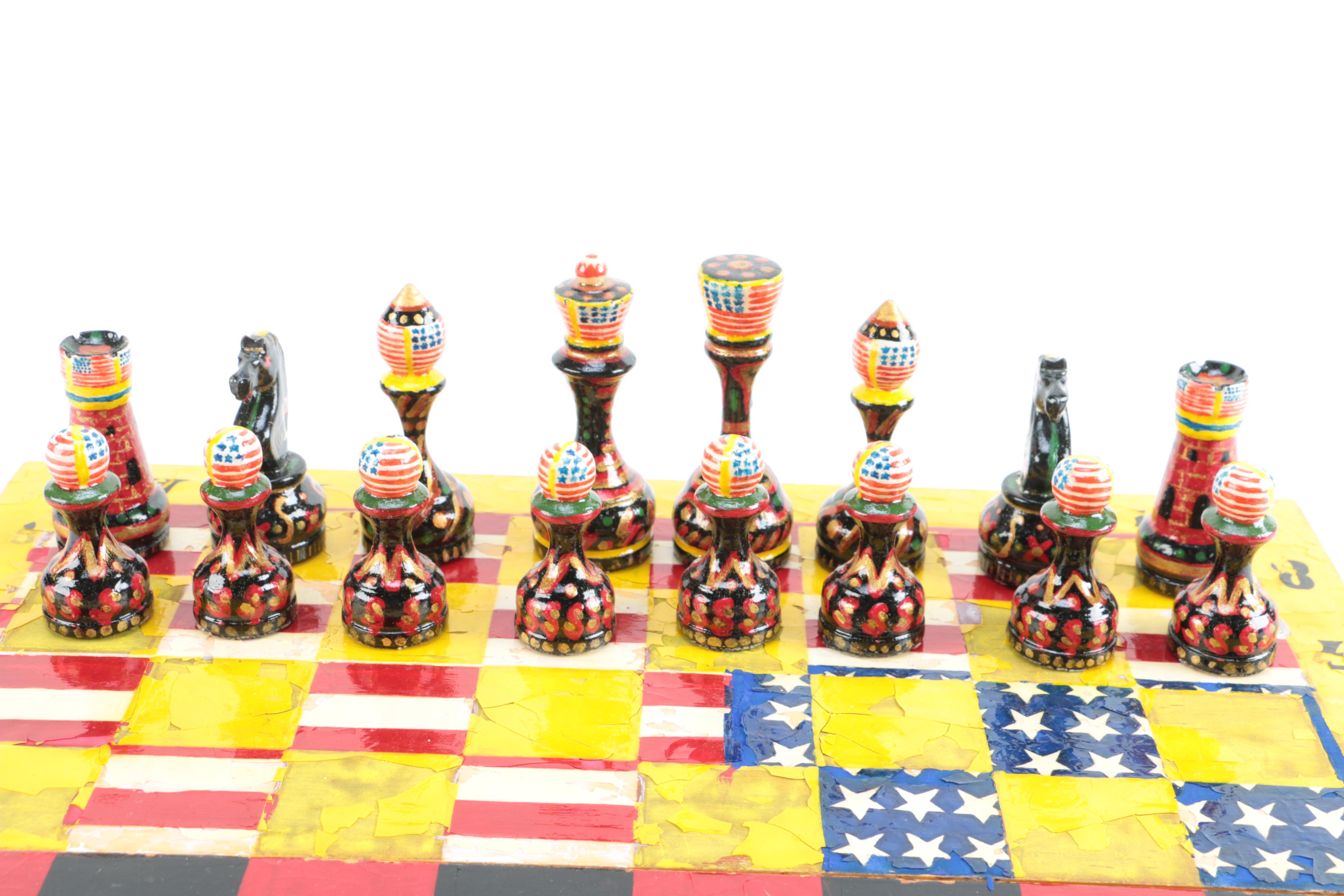 Hand-Painted "Russia vs America" Theme Chess Set