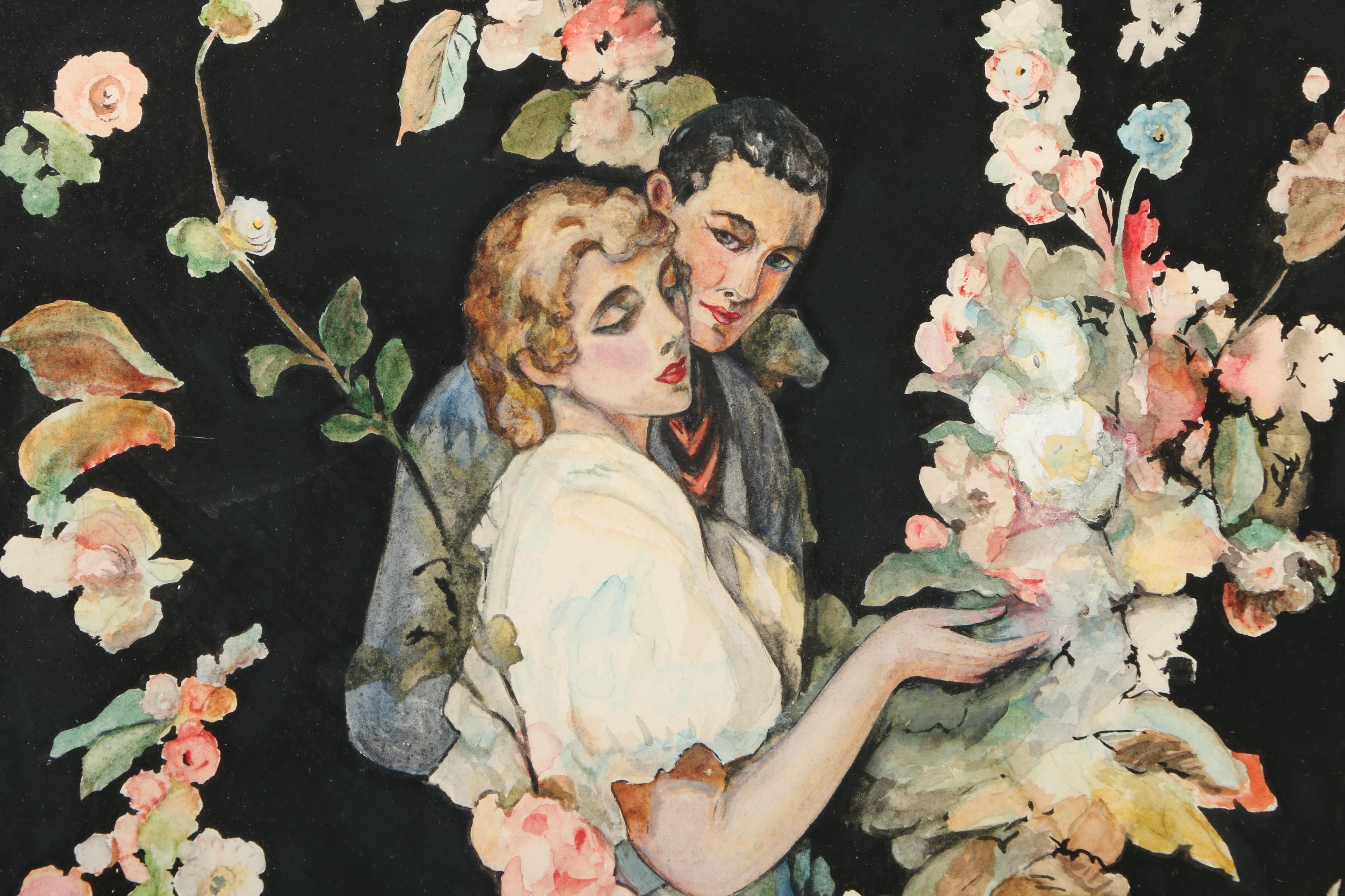 Minnie Wilson Watercolor on Paper of a Young Couple