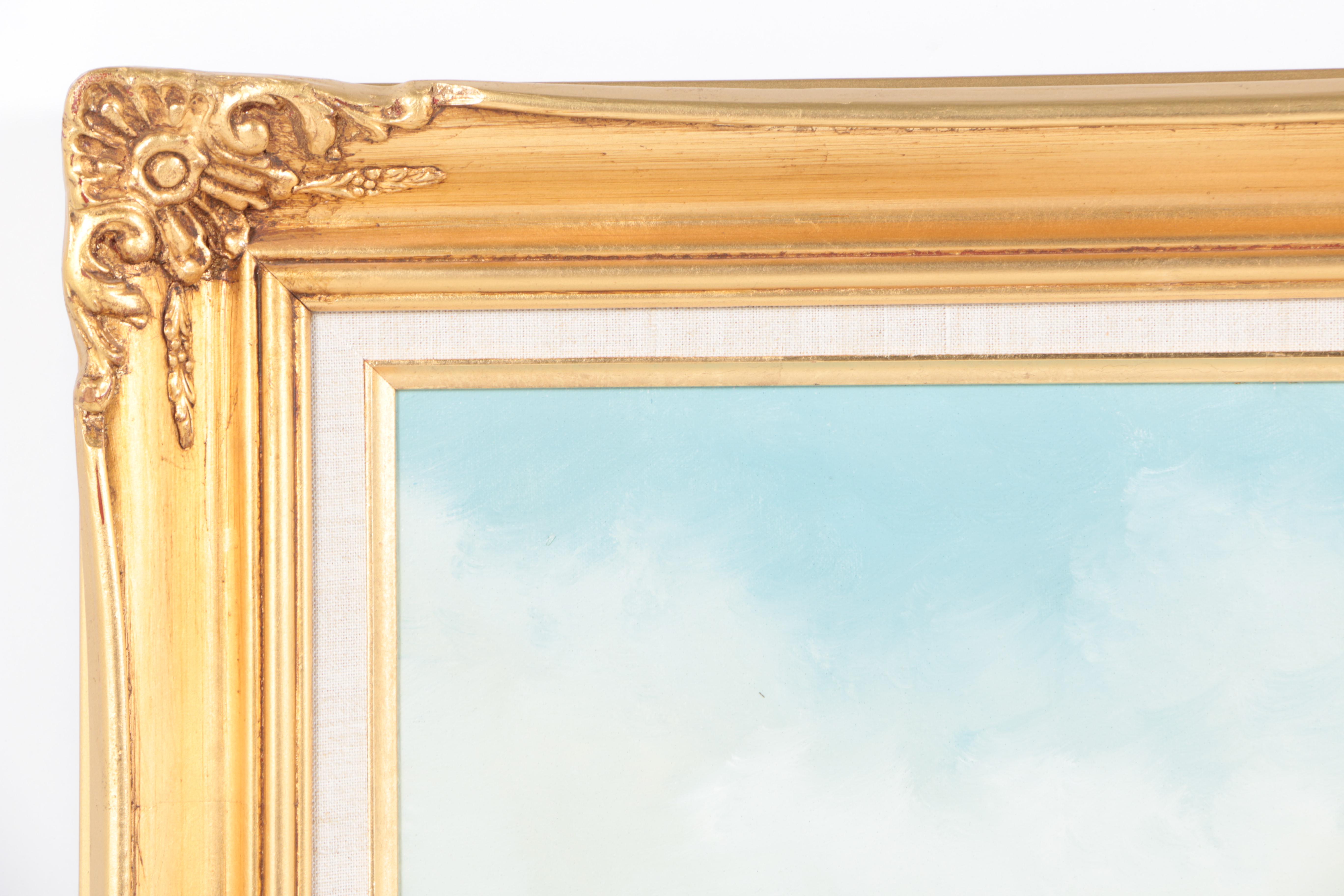 Gordon Smith Oil Painting on Canvas of a Barn in a Daisy Covered Field