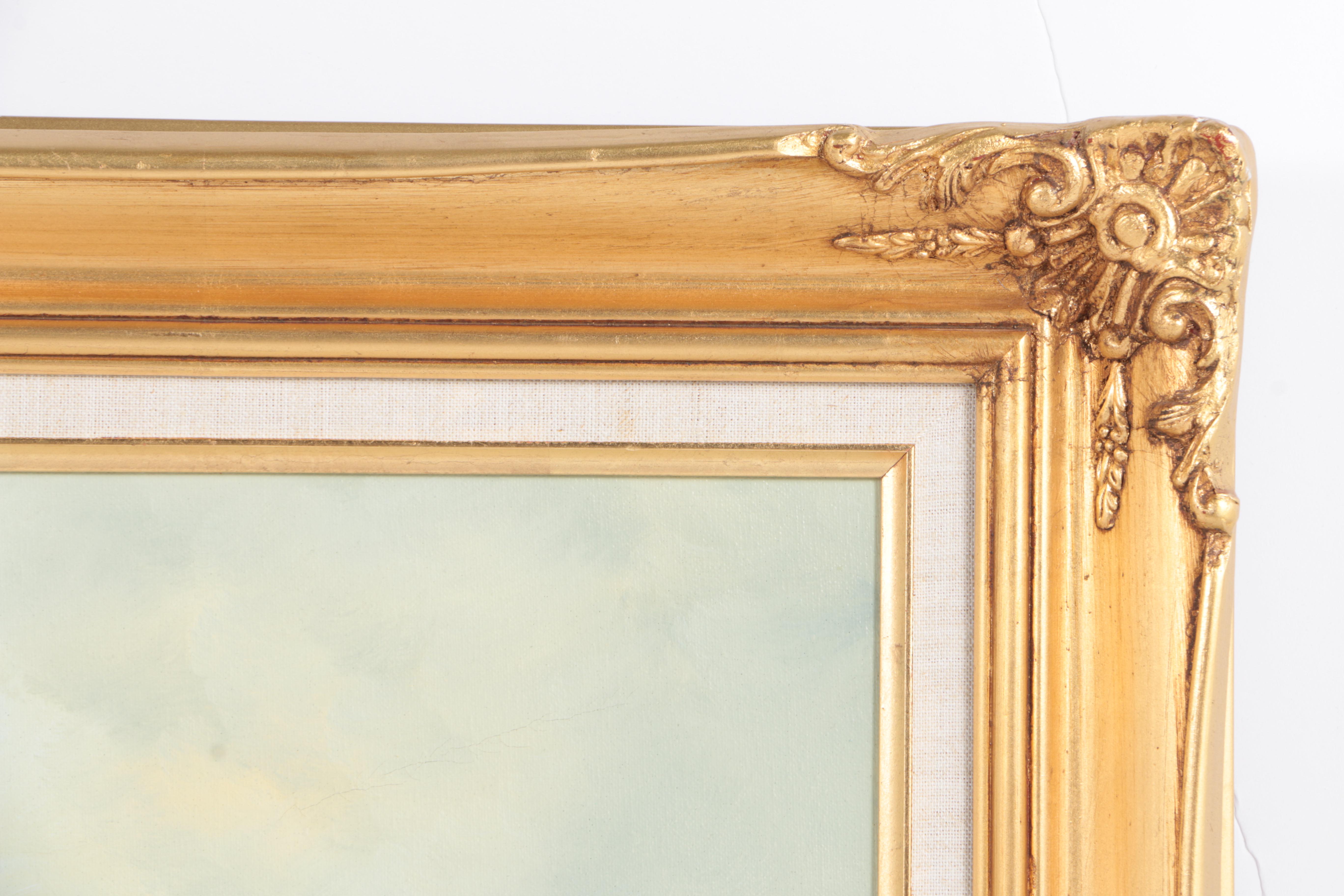 Gordon Smith Oil Painting on Canvas of a Barn in a Daisy Covered Field