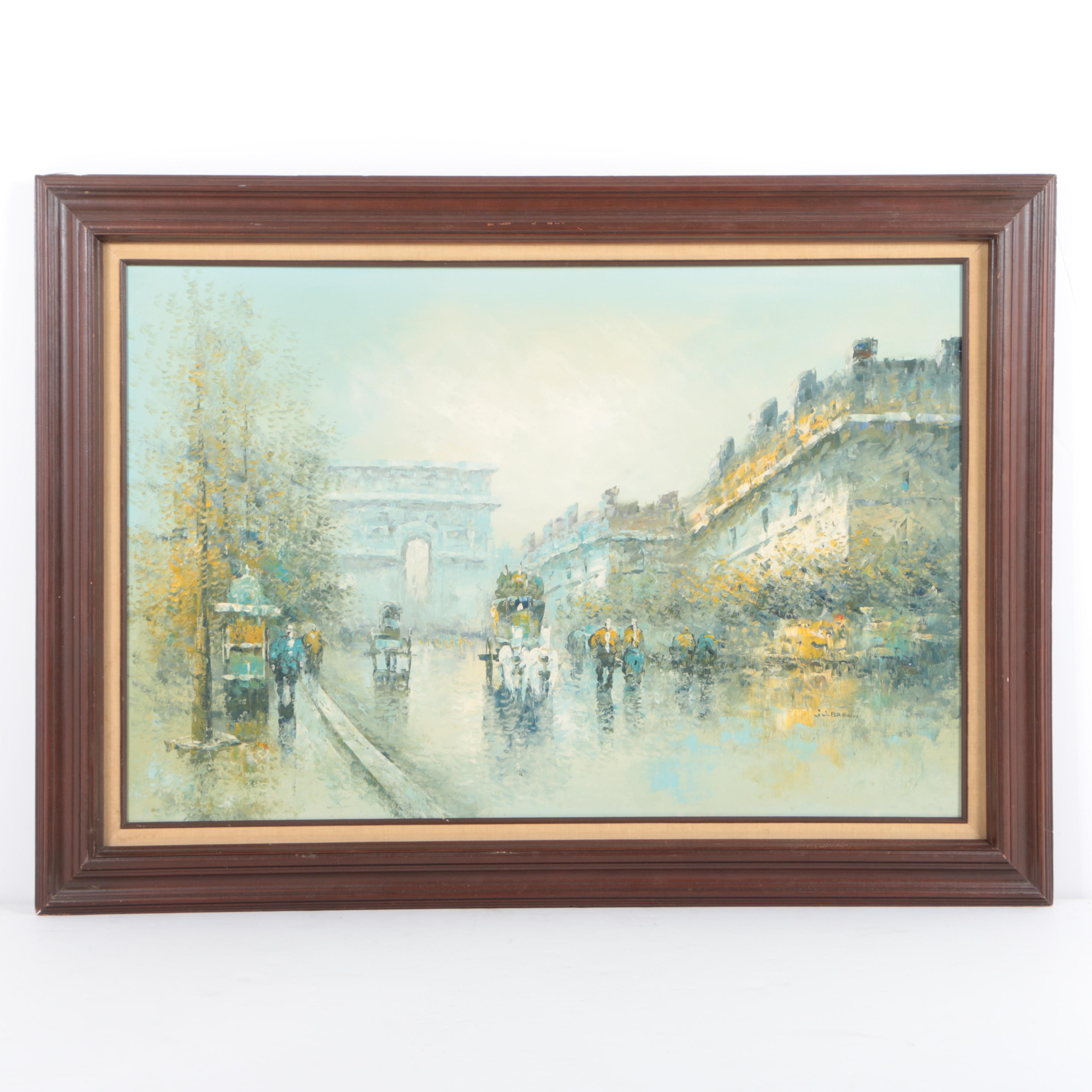 J.J. Brown Oil Painting of Parisian Street