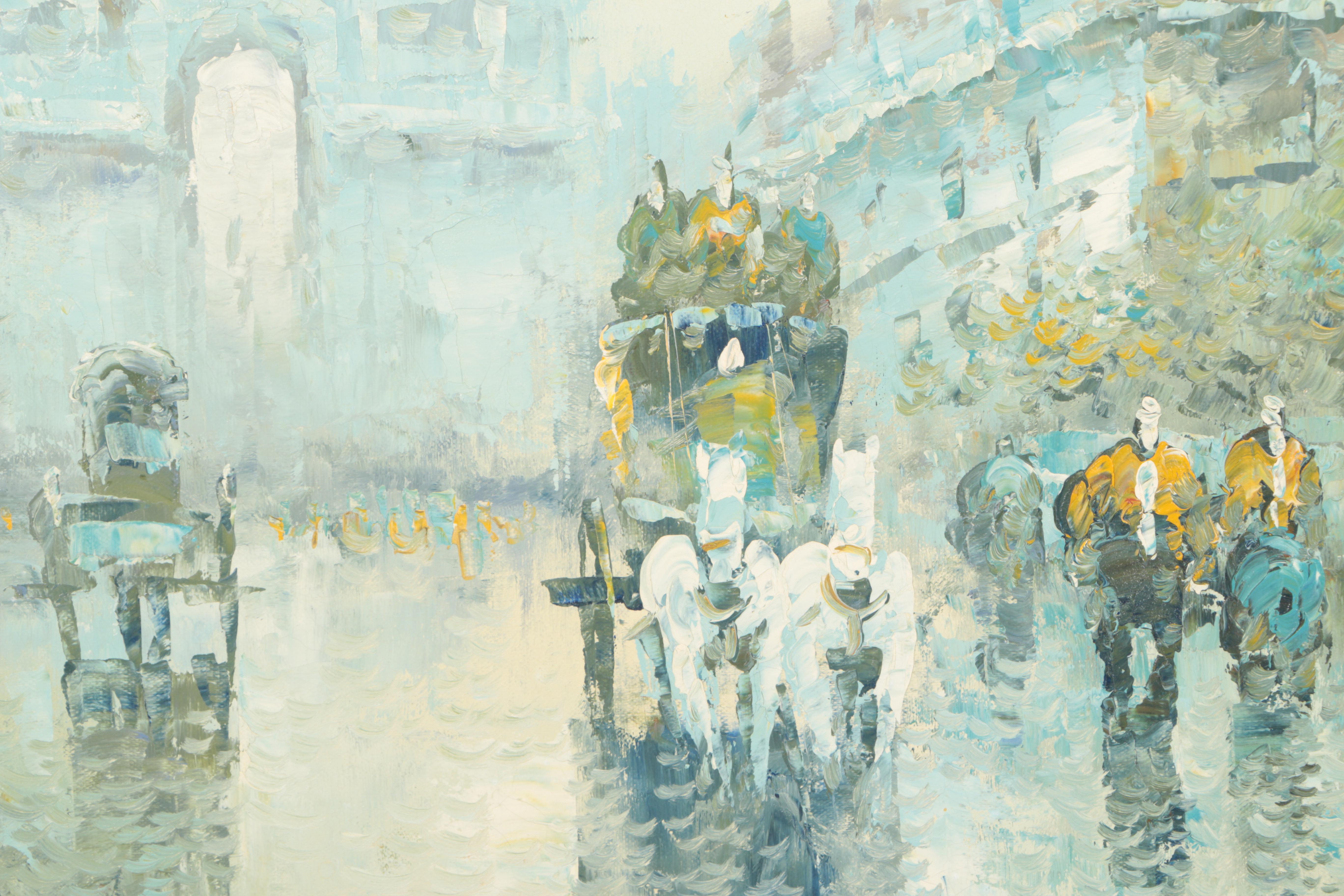 J.J. Brown Oil Painting of Parisian Street