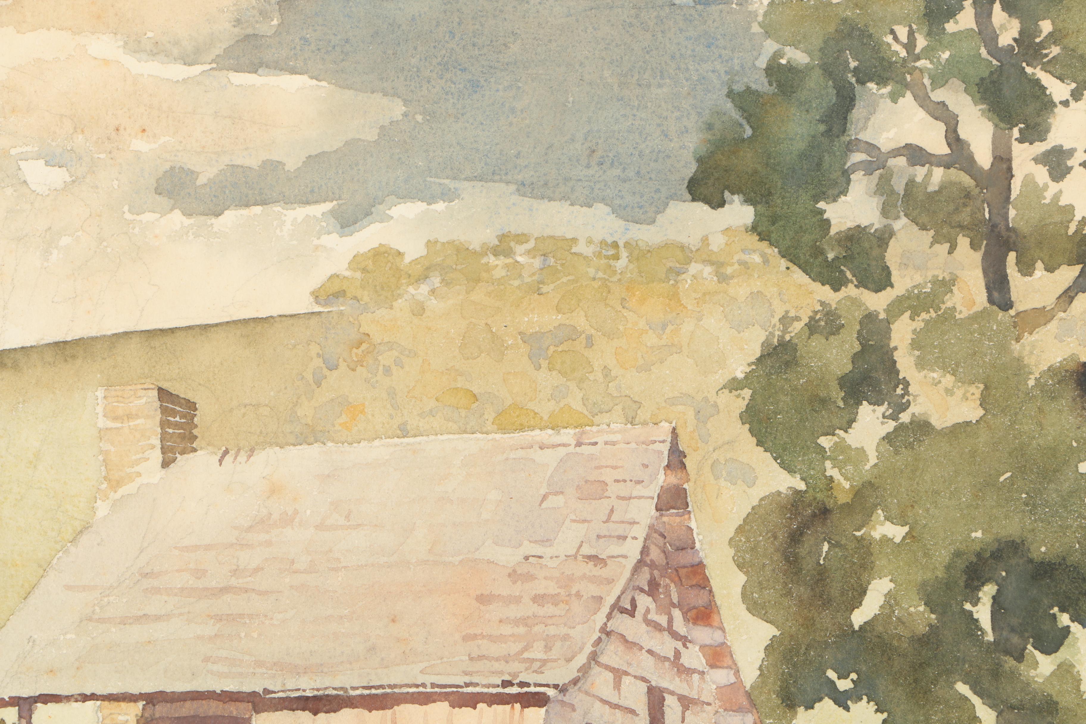 W.R. Johnson Watercolor on Paper of a Log Cabin