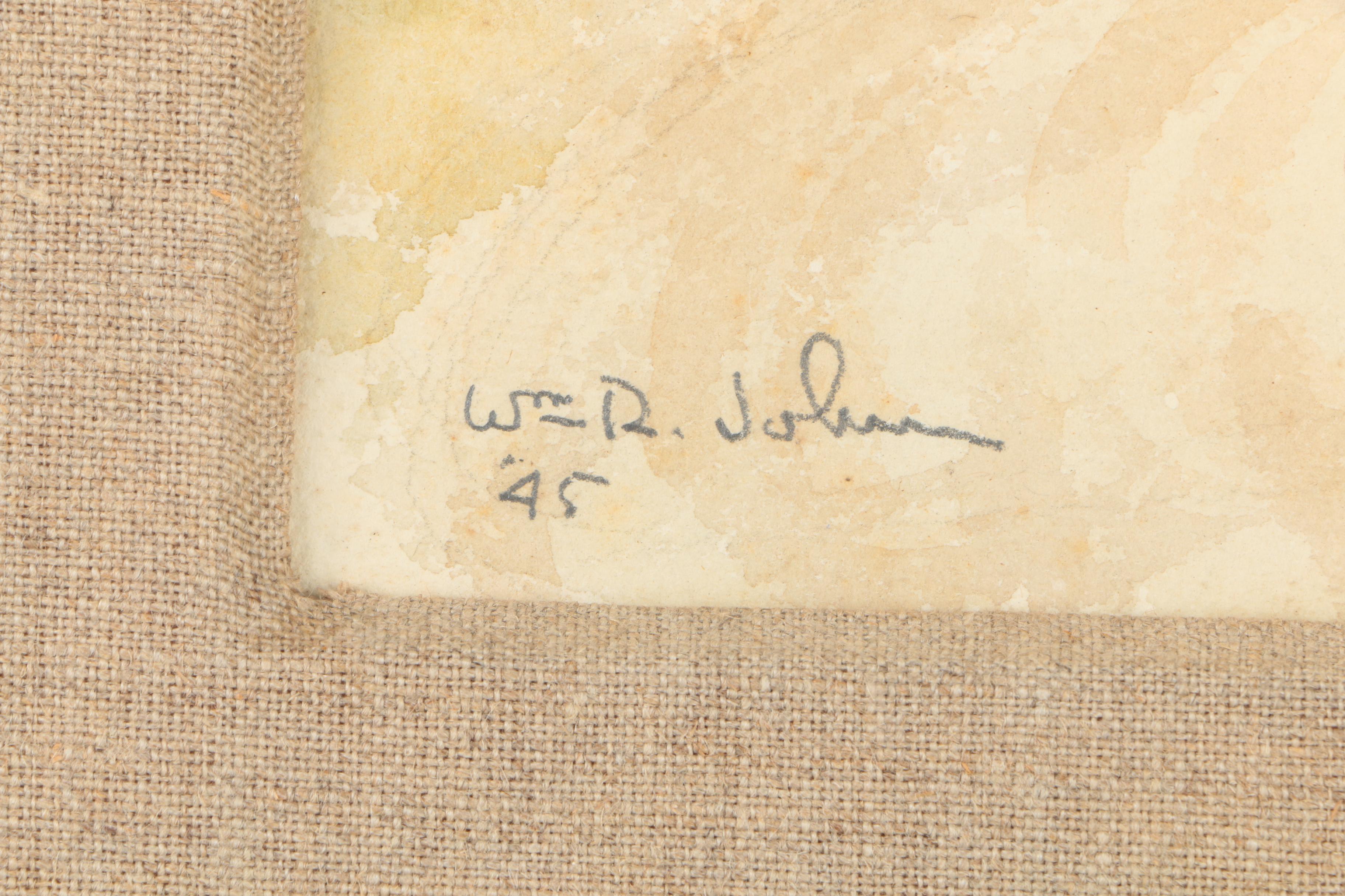 W.R. Johnson Watercolor on Paper of a Log Cabin