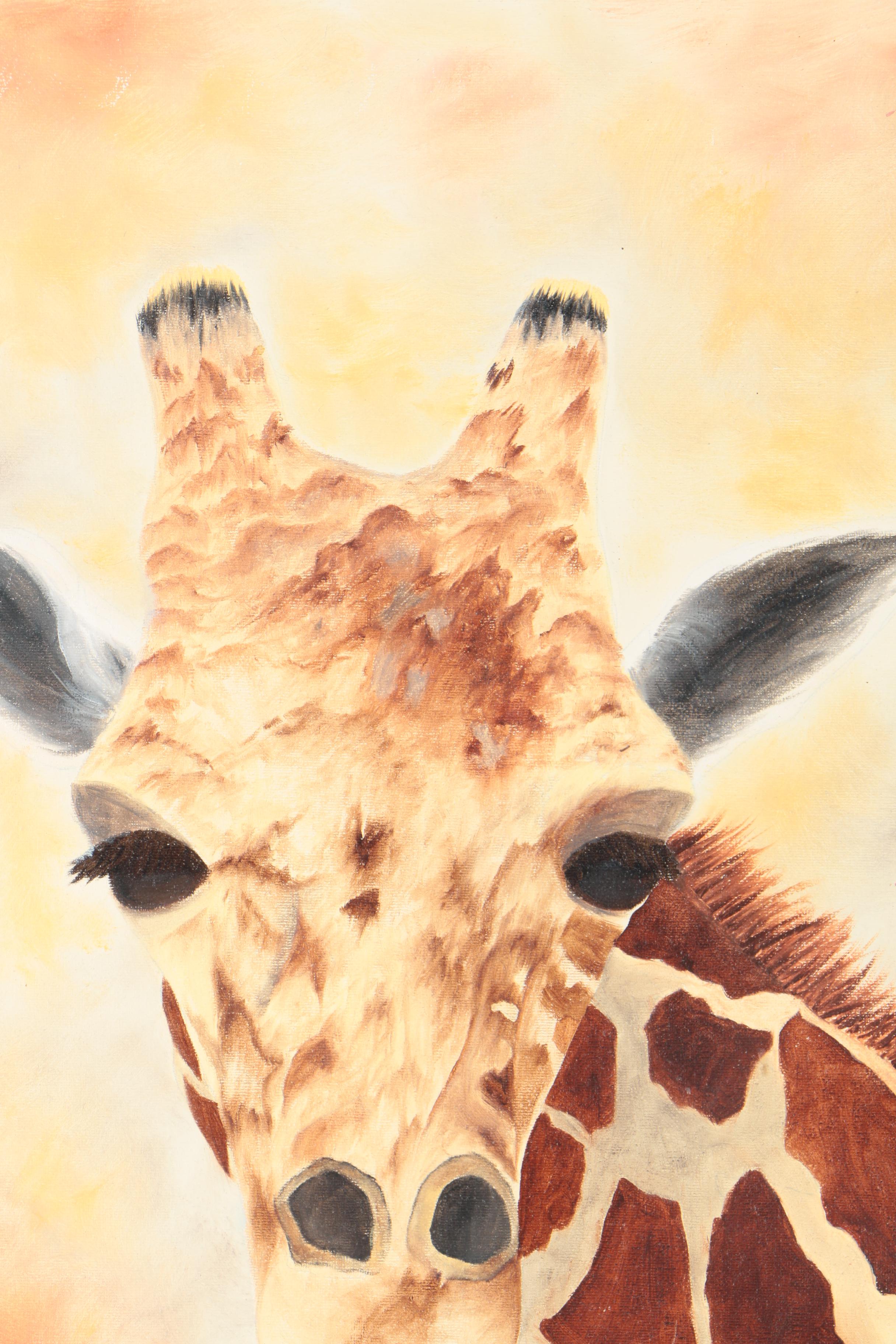 1986 C. Allen Oil Painting on Canvas of a Giraffe