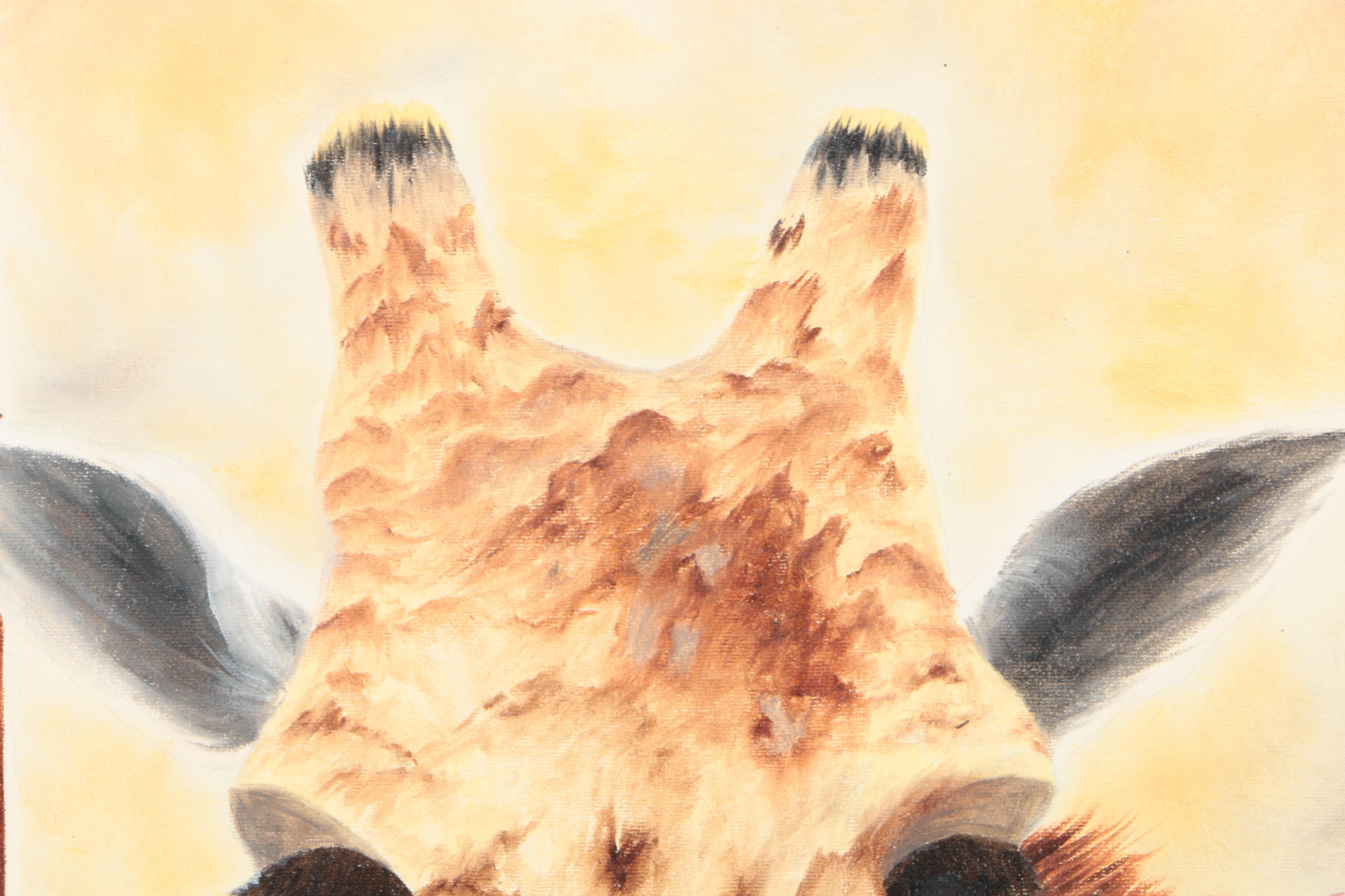 1986 C. Allen Oil Painting on Canvas of a Giraffe