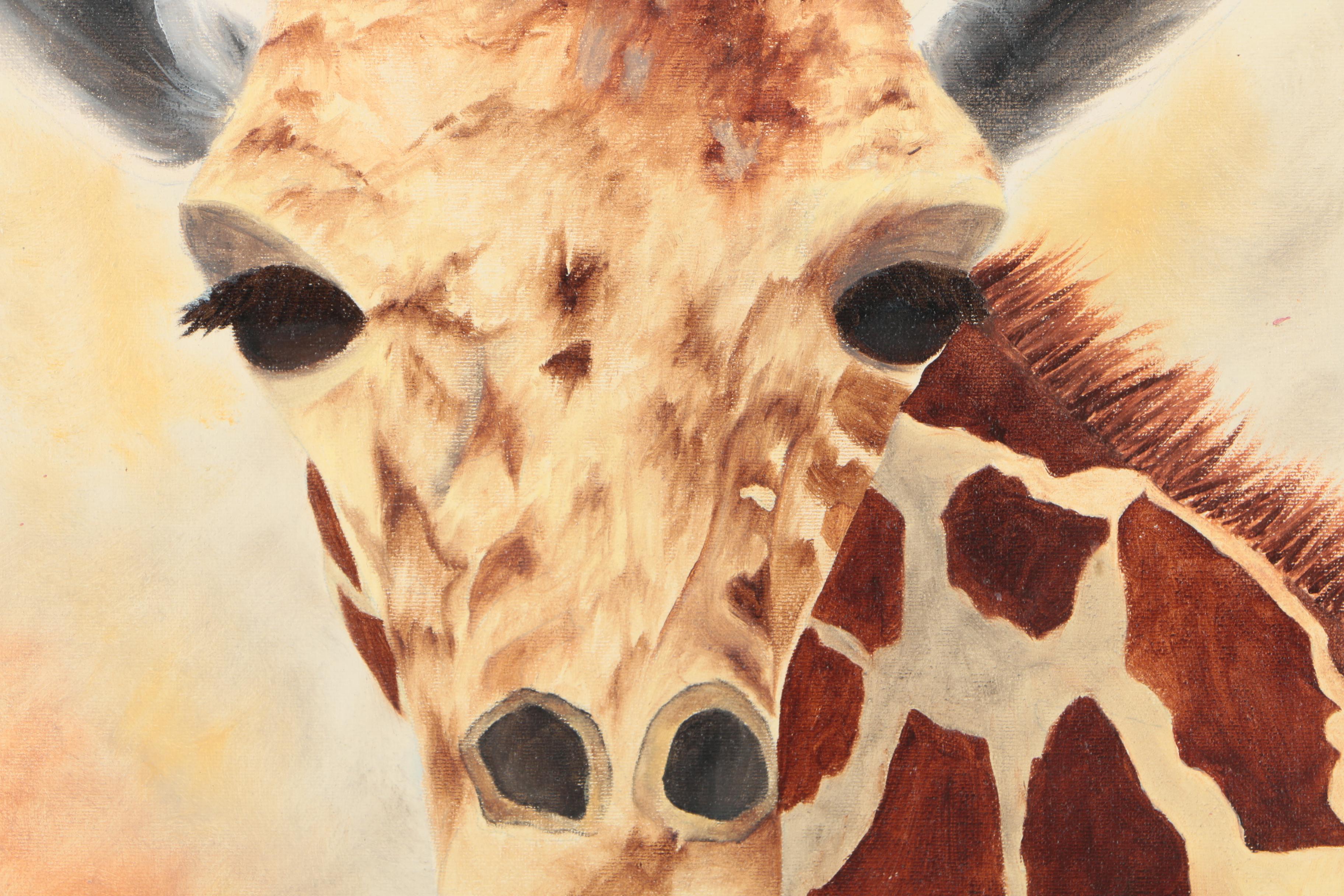 1986 C. Allen Oil Painting on Canvas of a Giraffe