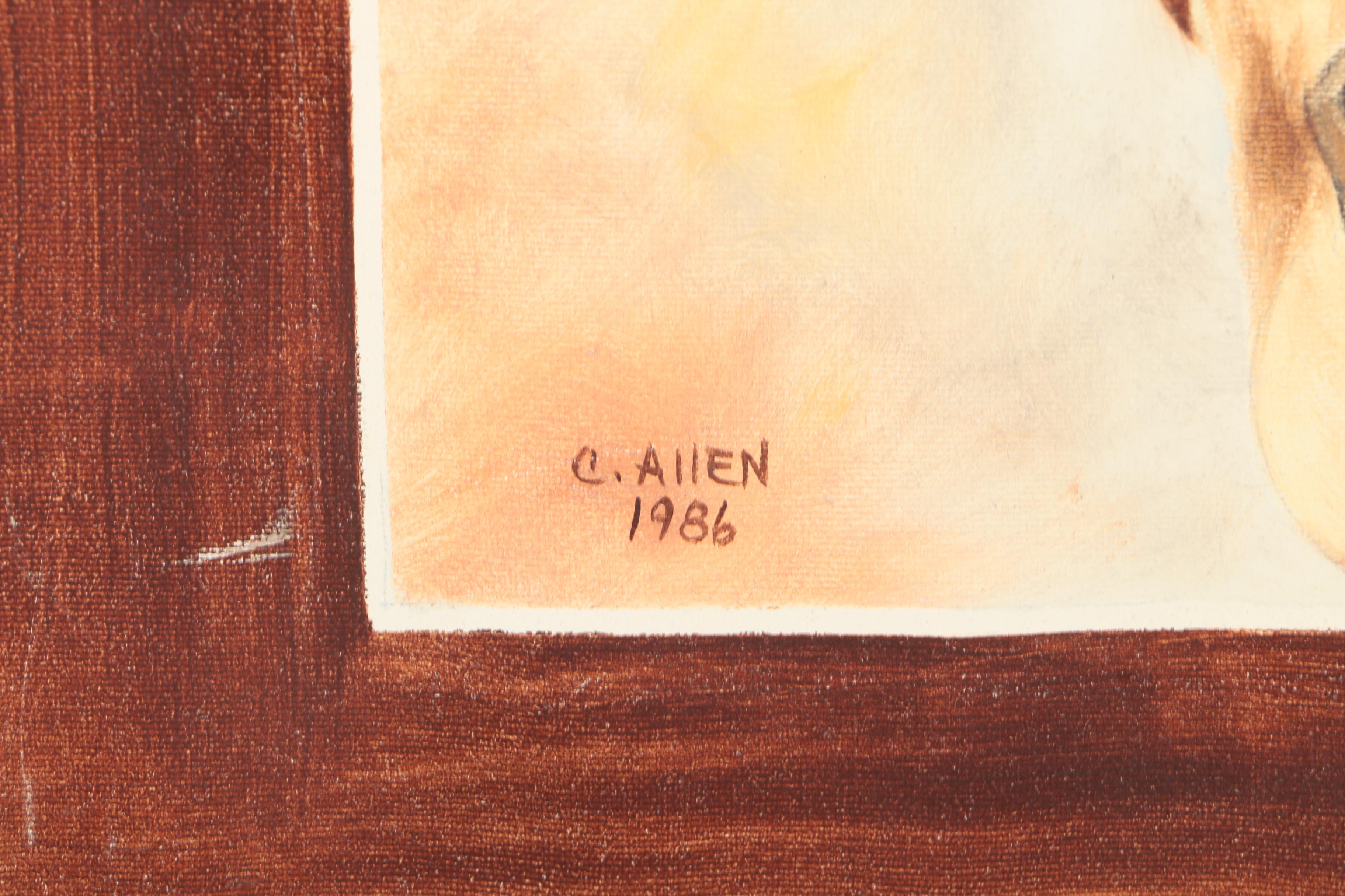 1986 C. Allen Oil Painting on Canvas of a Giraffe