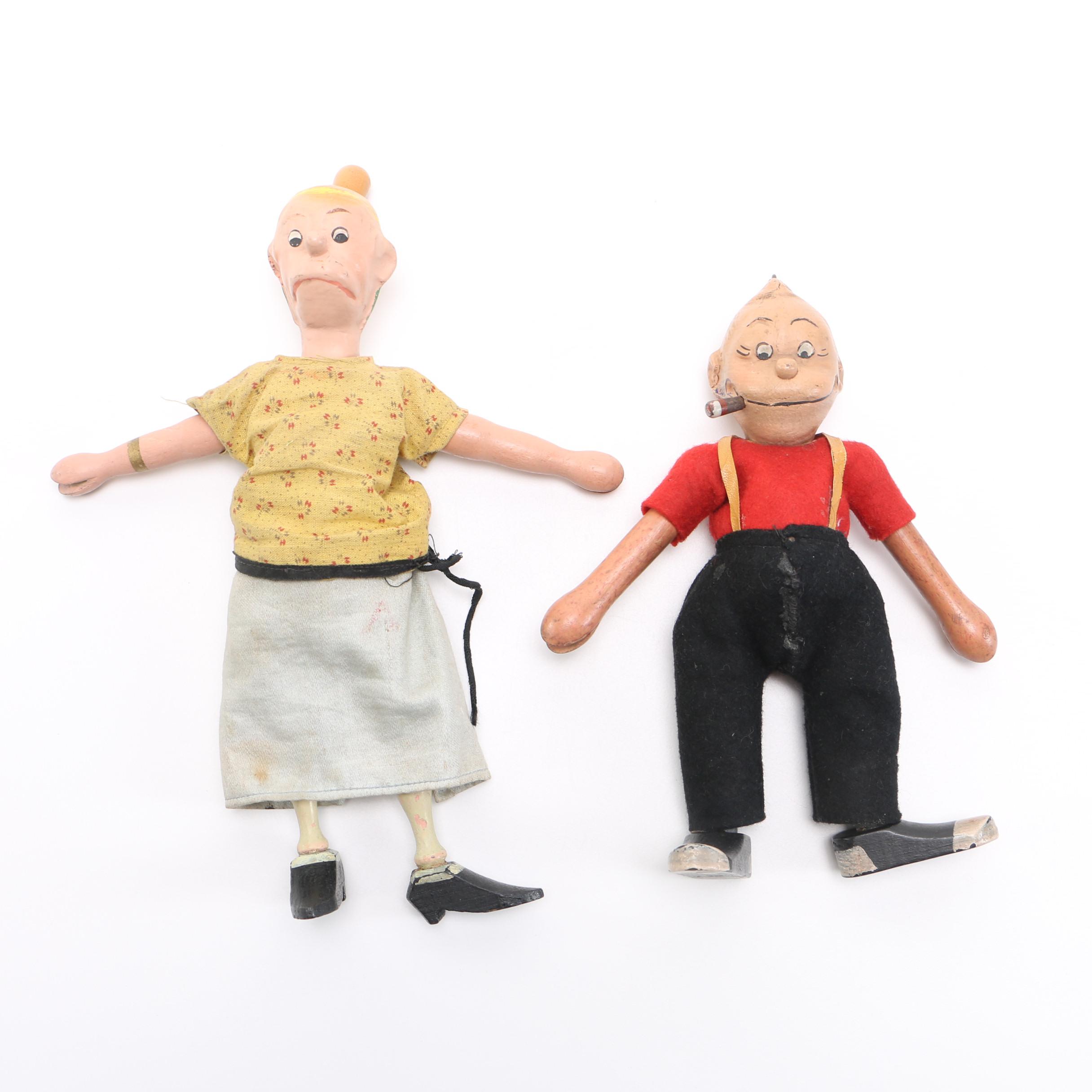 "Bringing Up Father" Wood Carved Dolls Maggie and Jiggs