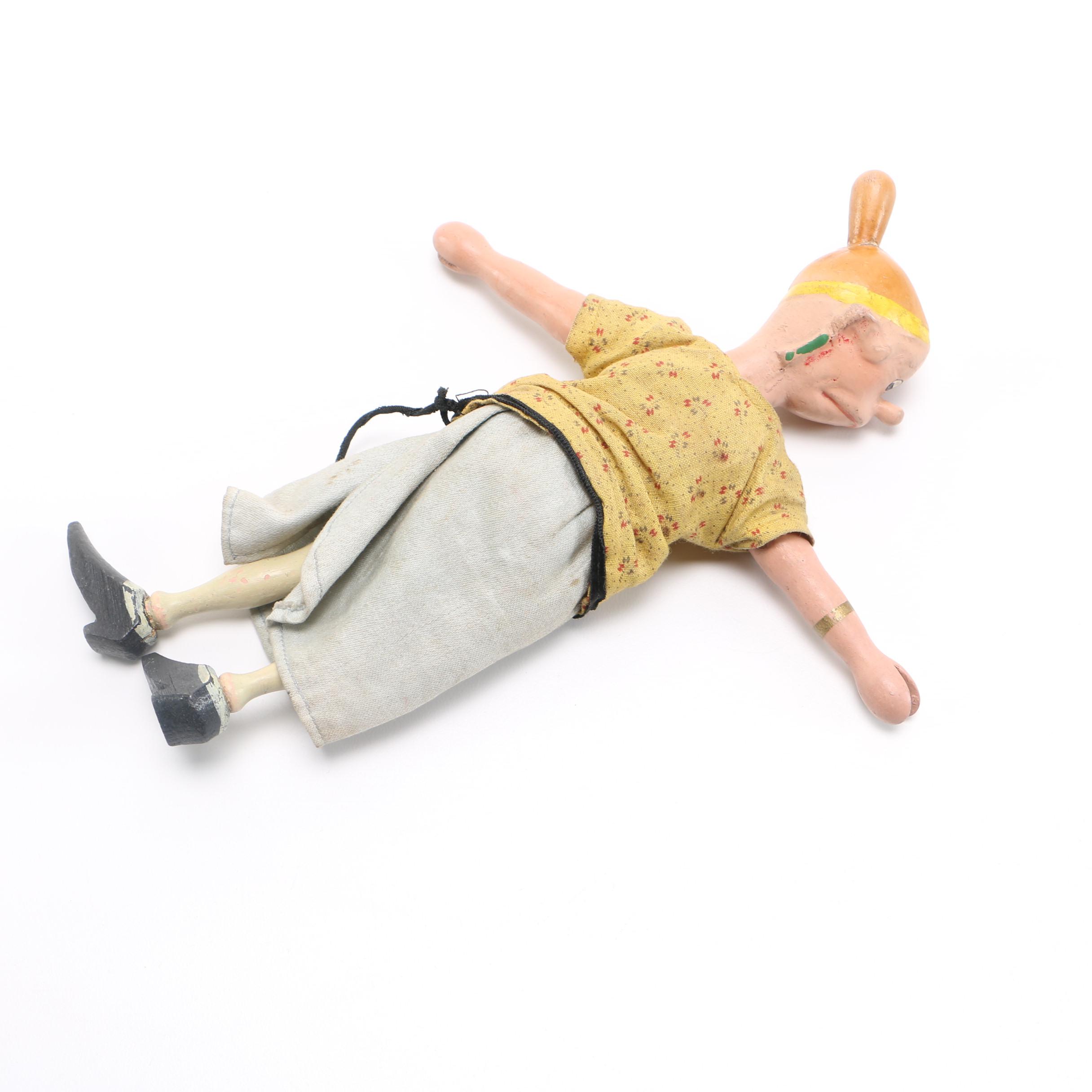 "Bringing Up Father" Wood Carved Dolls Maggie and Jiggs