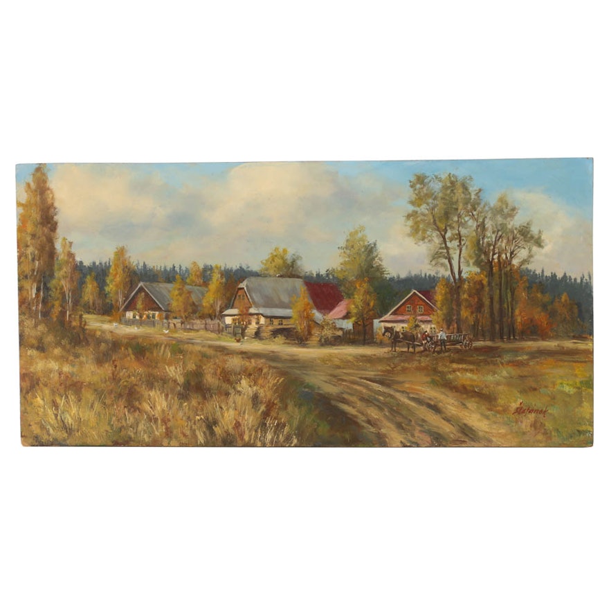 Štefánek Oil Painting on Board of Rural Landscape