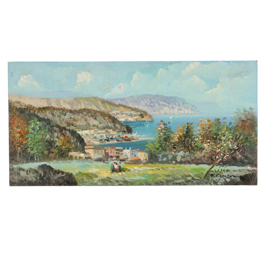 Oil Painting on Board of Figural Landscape