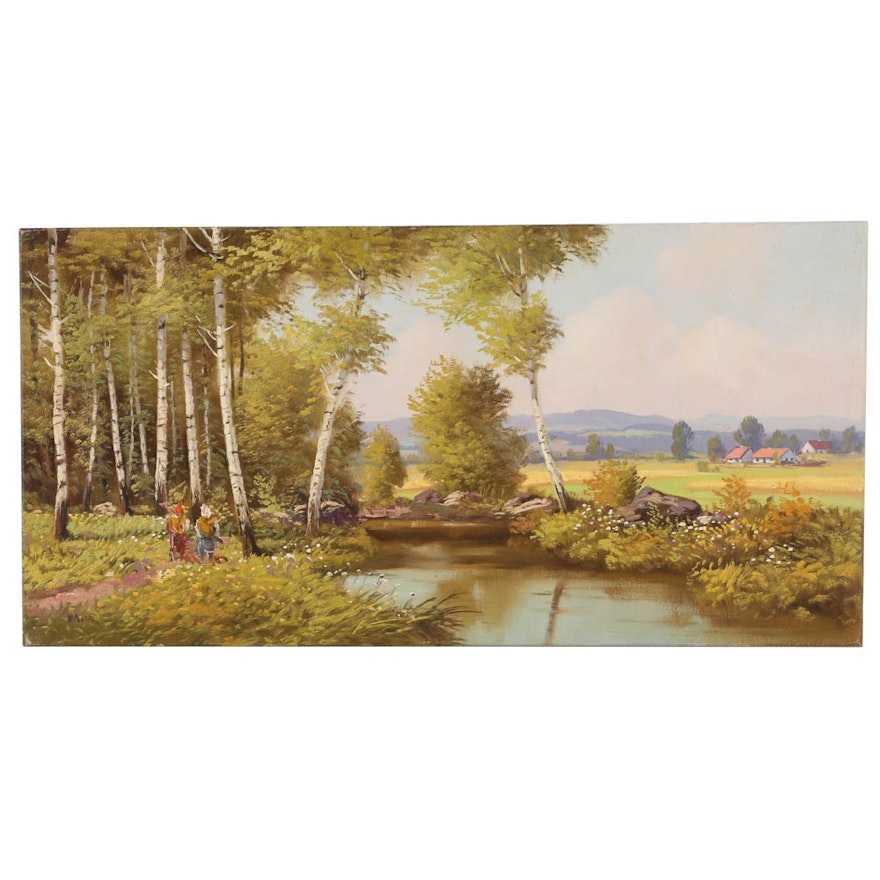 Oil Painting on Board of Countryside Scene