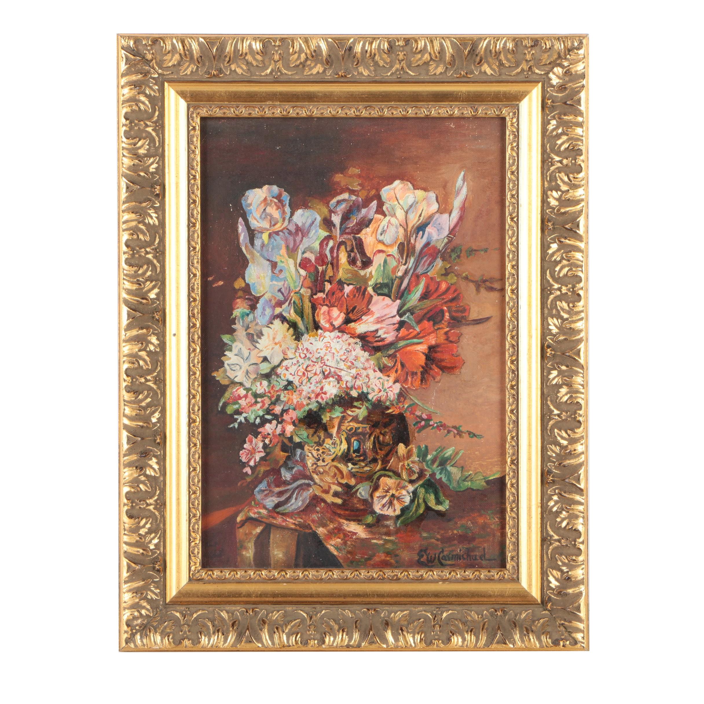 E. W. Carmichael Oil Painting on Canvas Board of Still Life