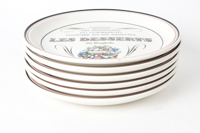 Gien France Les Adventures Du Gourmand Dessert Plate Set