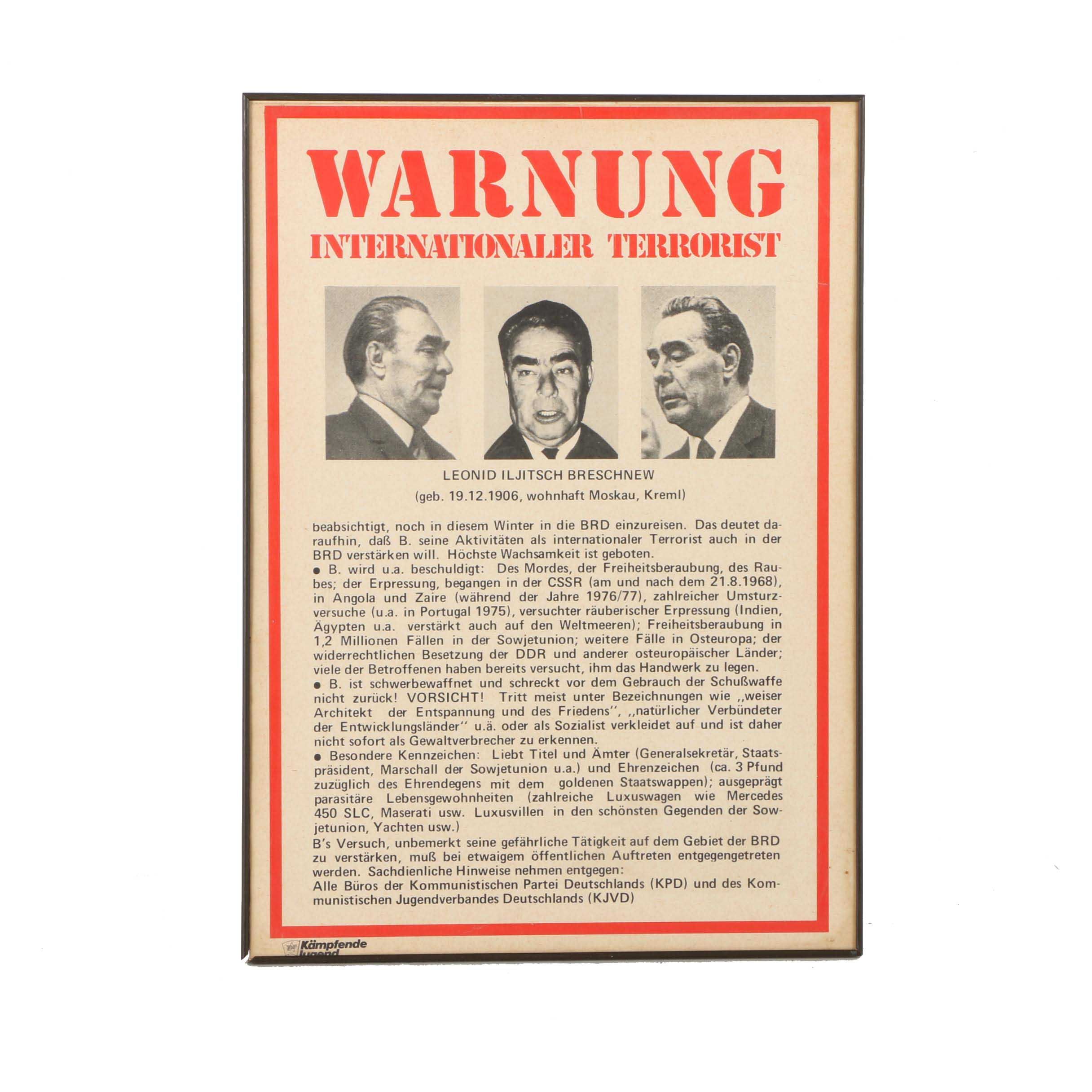 Cold War Era German Leonid Brezhnev Political Poster