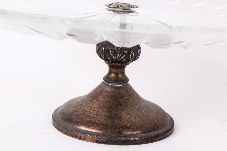 Vintage William Adams Crystal and Plated Silver Cake Stand