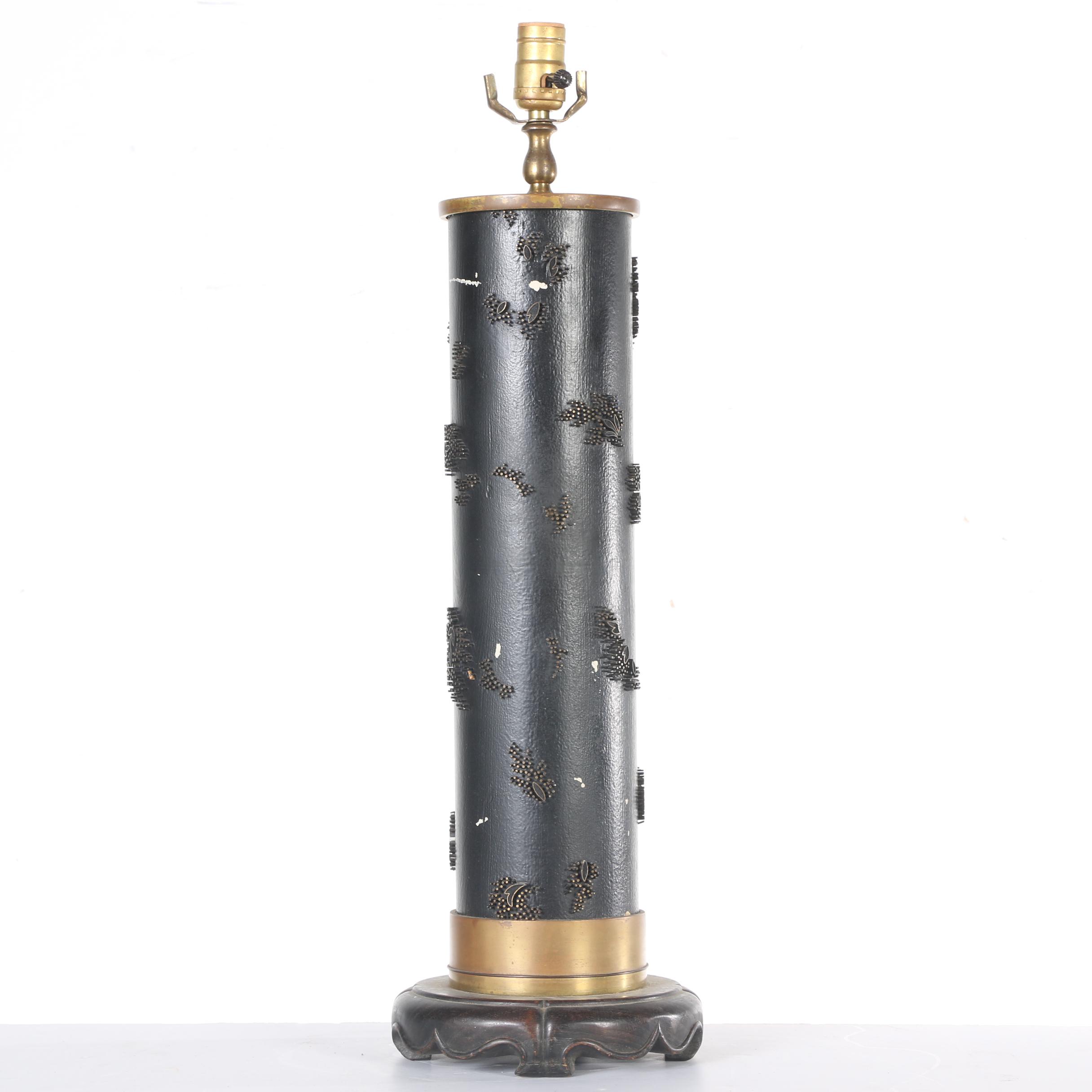 Blue Ceramic and Wood Table Lamp