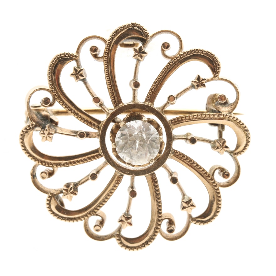 14K Yellow Gold Sapphire Openwork Brooch