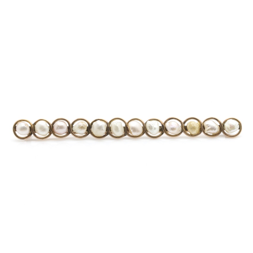 10K Yellow Gold Cultured Pearl Brooch