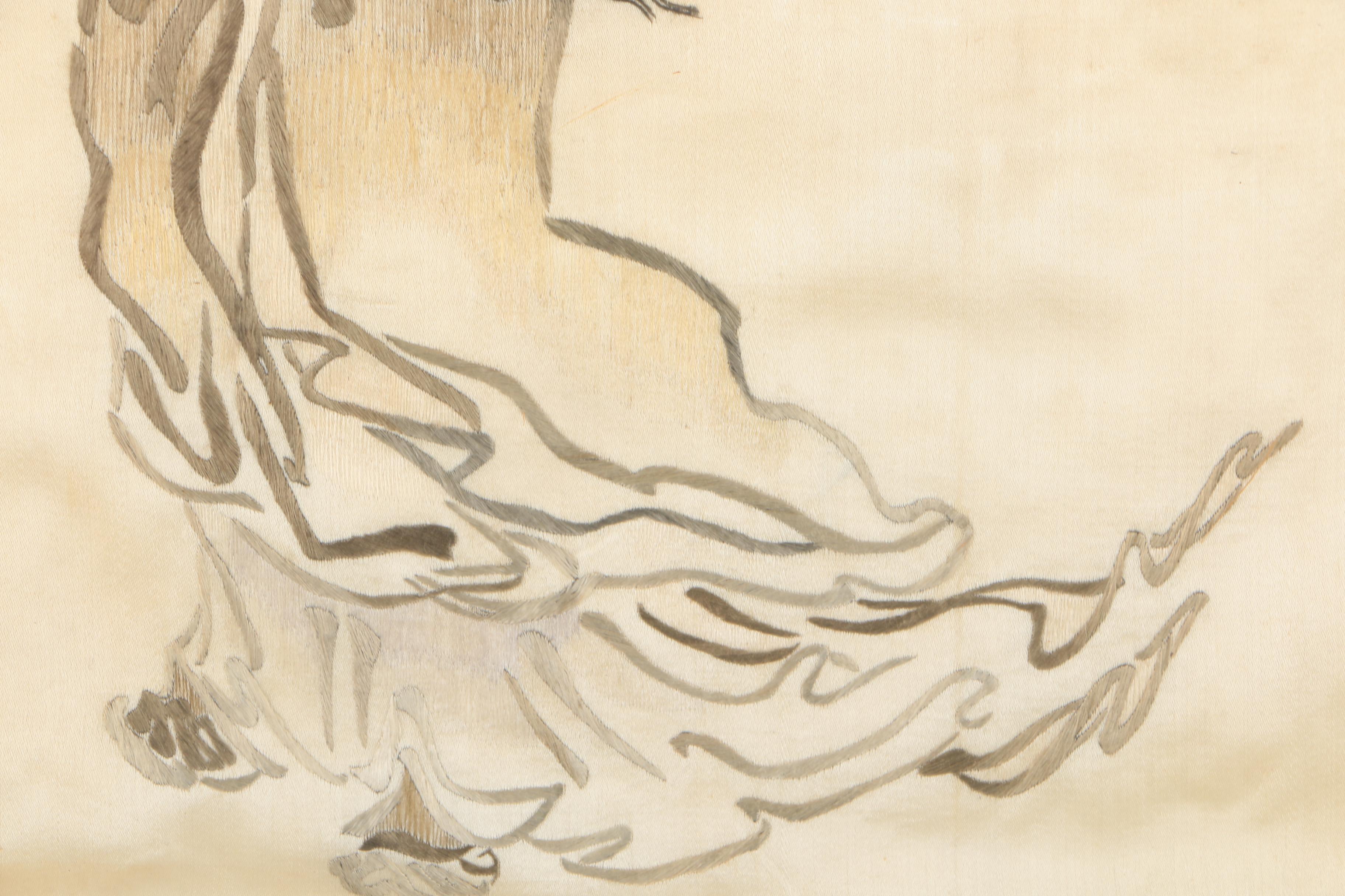 East Asian Embroidered Figures and Calligraphy on Silk